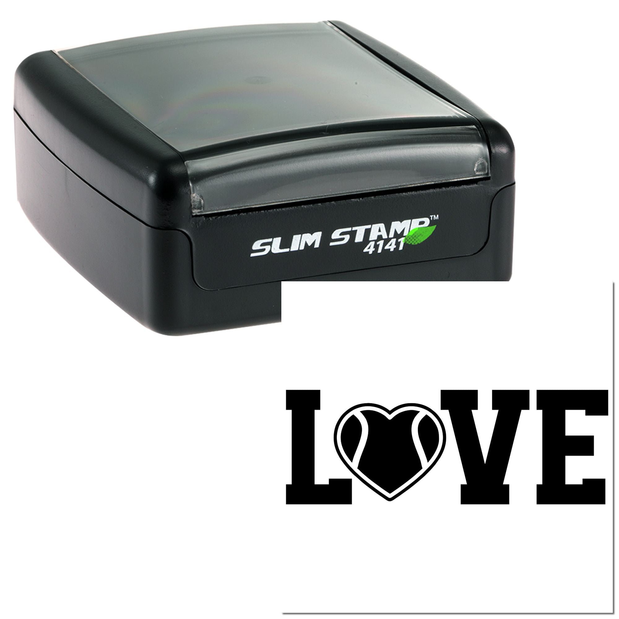 Slim Stamp 4141 self-inking rubber stamp with LOVE heart design for personalized cards, crafts, and wedding stationery.