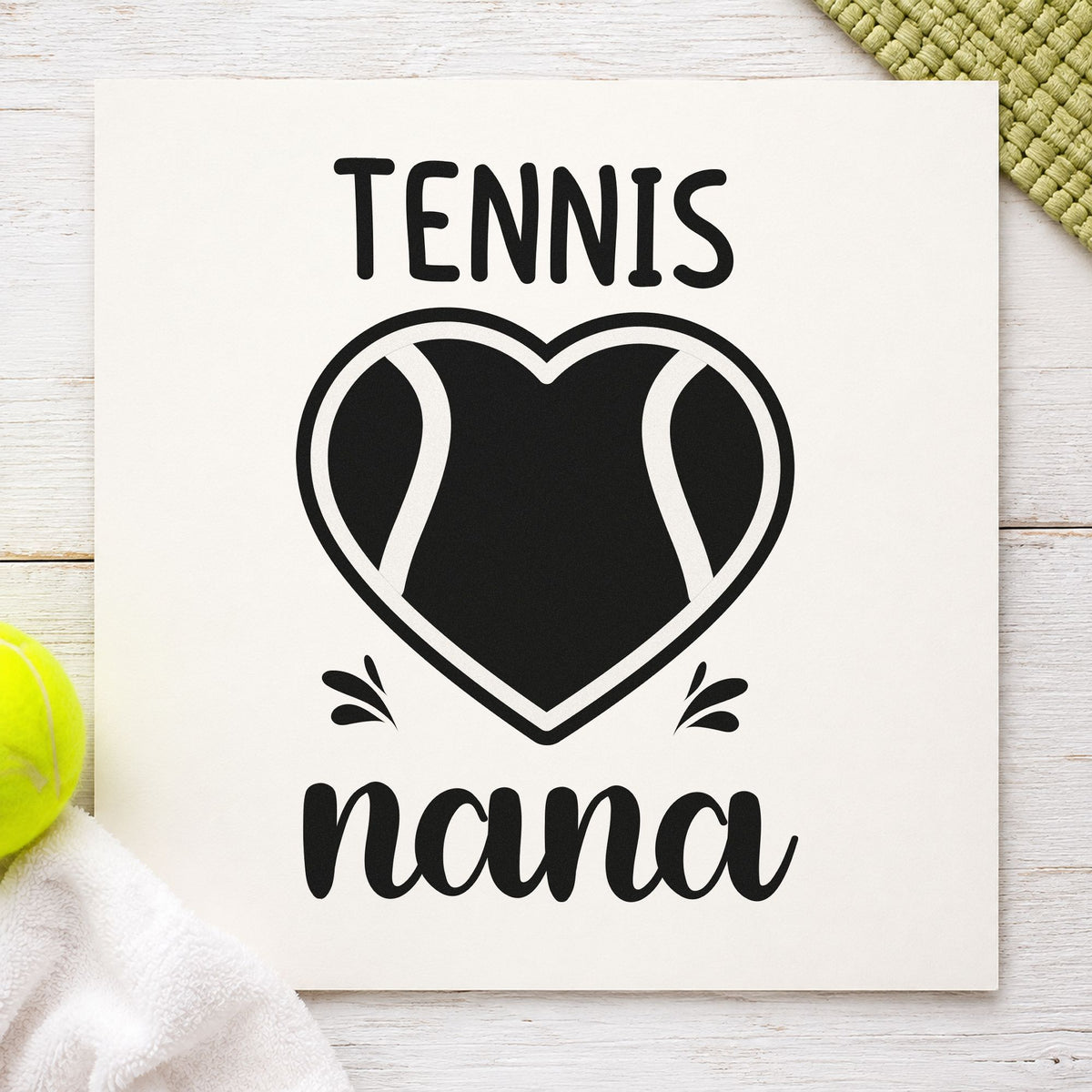 Tennis Nana Heart Ball rubber stamp printed in black ink, ready for heart ring cards and similar paper crafts.
