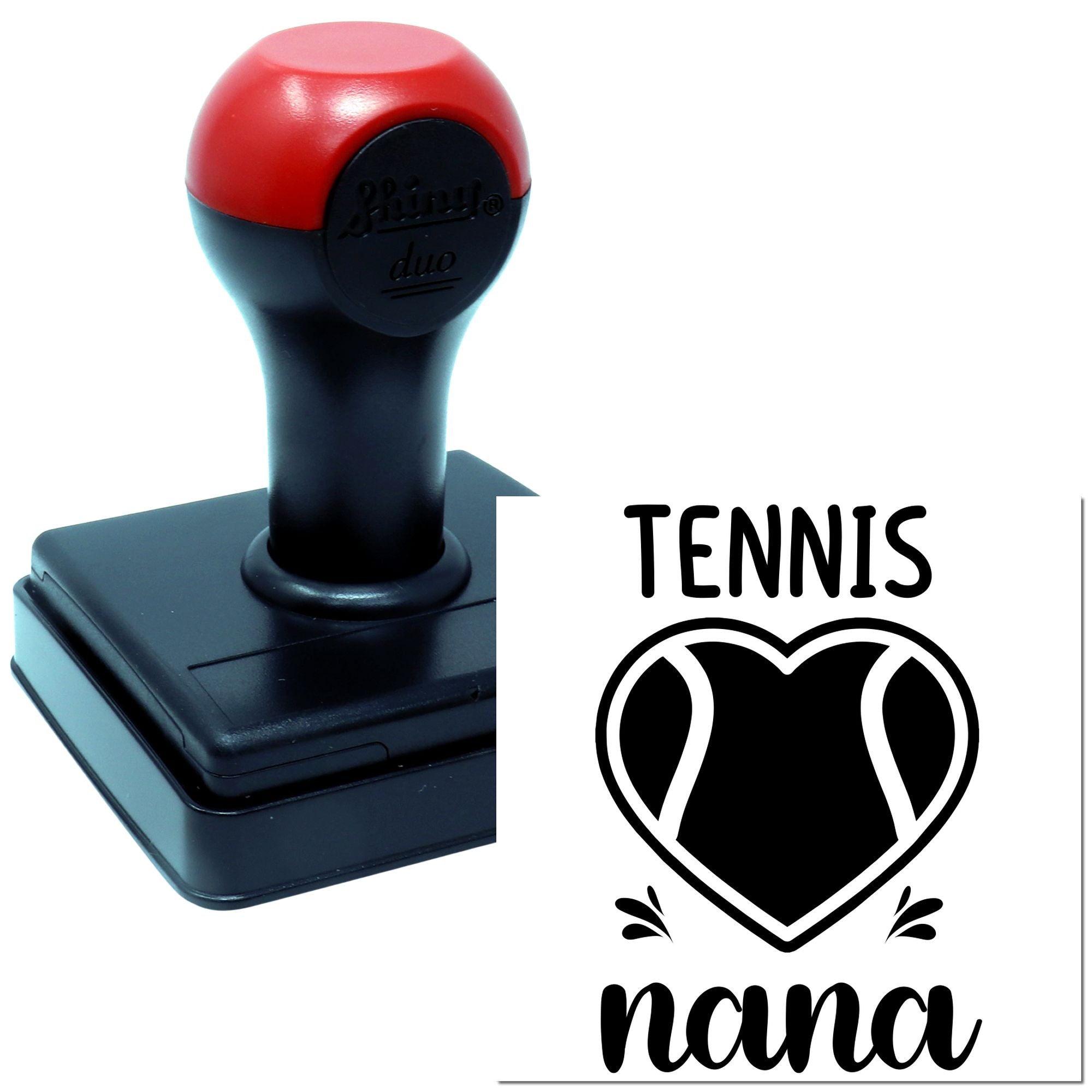 Custom self-inking tennis nana rubber stamp with heart-shaped tennis graphic for personalized sports gifts and stationery