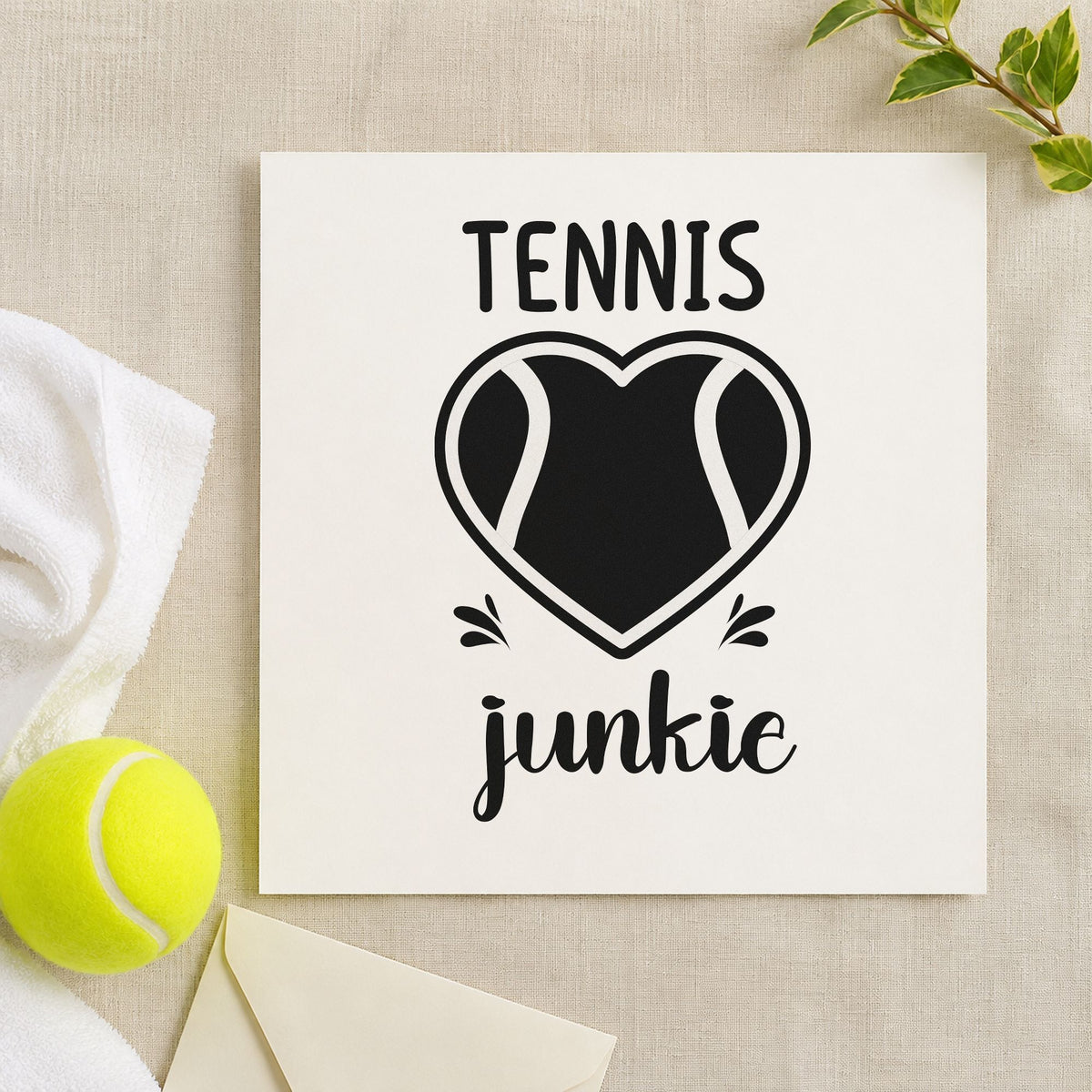 Tennis Junkie Heart Ball rubber stamp printed in black ink, ready for accent heart cards and similar paper crafts.