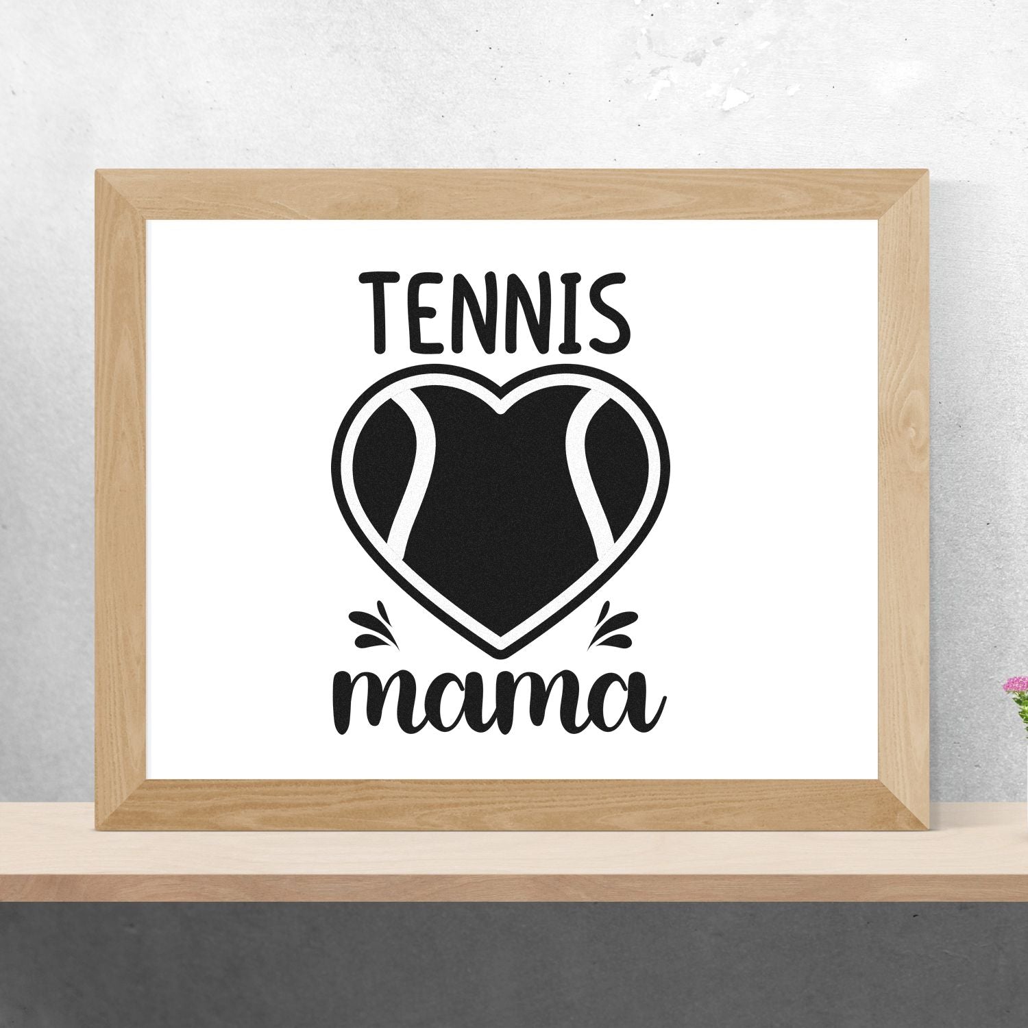 Tennis mama rubber stamp design with heart-shaped tennis ball graphic, perfect for tennis lovers and sports-themed crafts.