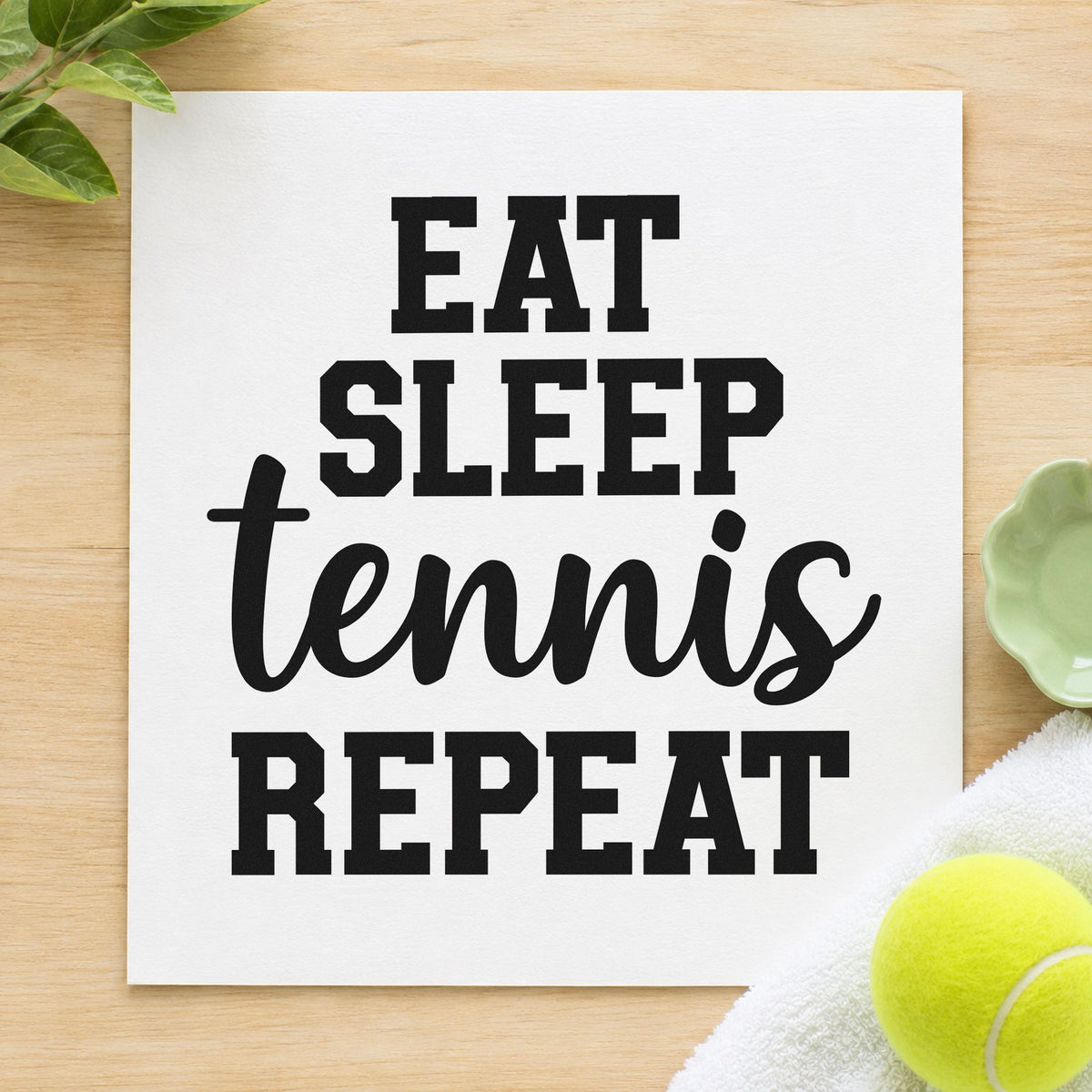 Eat Sleep Tennis Repeat Script Lettering Stamp – Self-Inking in use 4