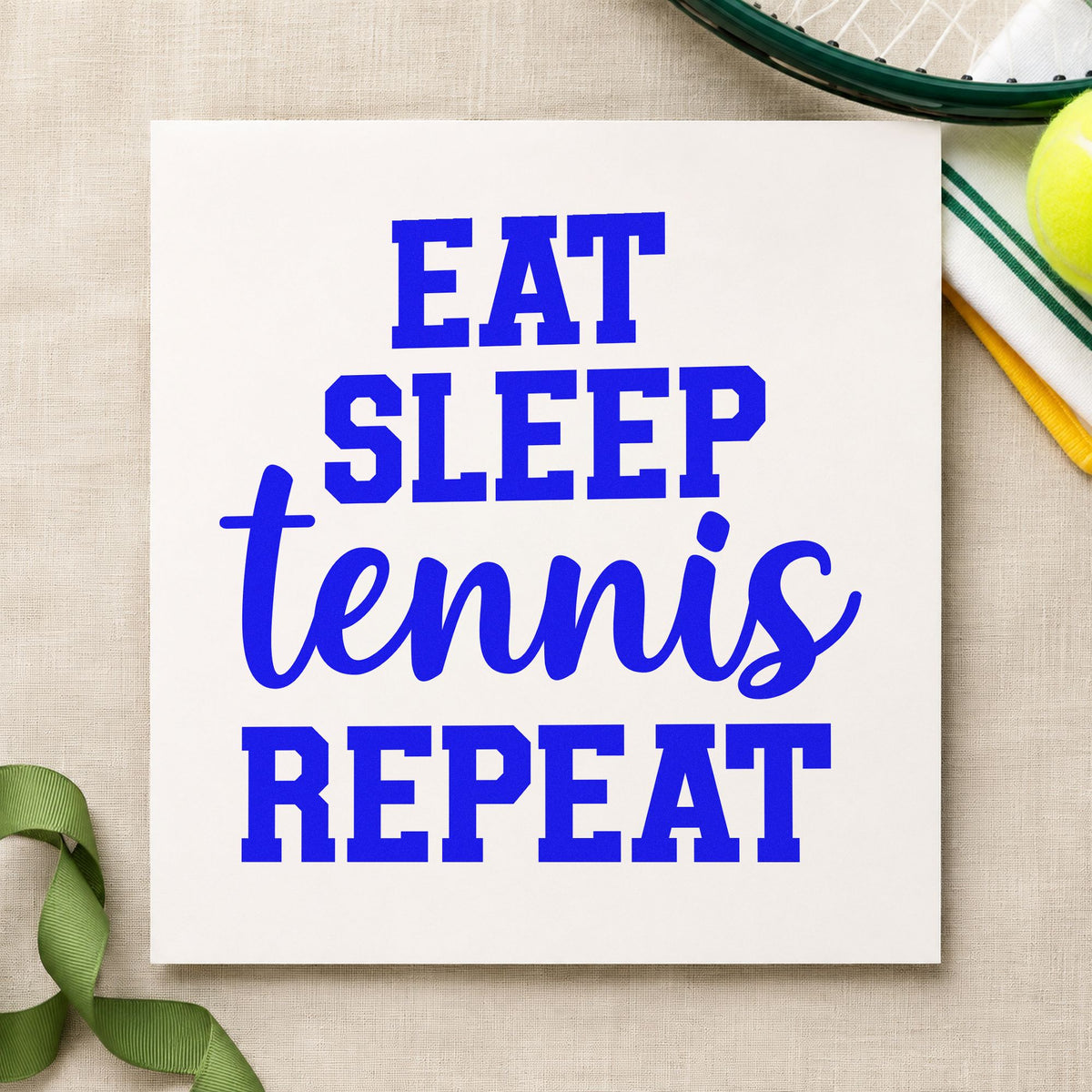 Eat Sleep Tennis Repeat Script Lettering Stamp – Self-Inking in use 5