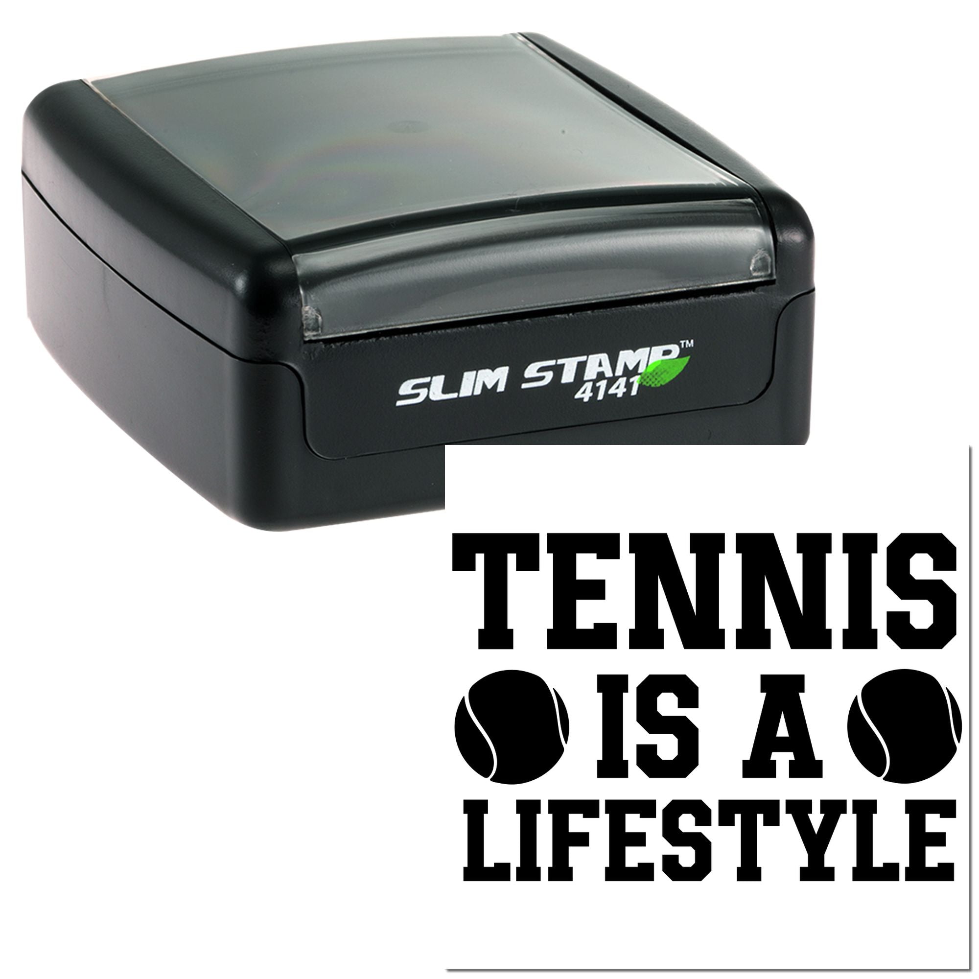 Tennis rubber stamp with Tennis Is a Lifestyle impression, ideal for tennis clubs, coaches, and sports-themed branding.