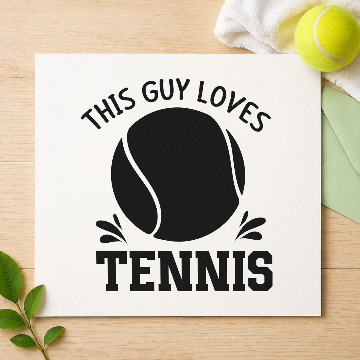 This Guy Loves Tennis rubber stamp printed in black ink, ready for play plan sheet and similar paper crafts.
