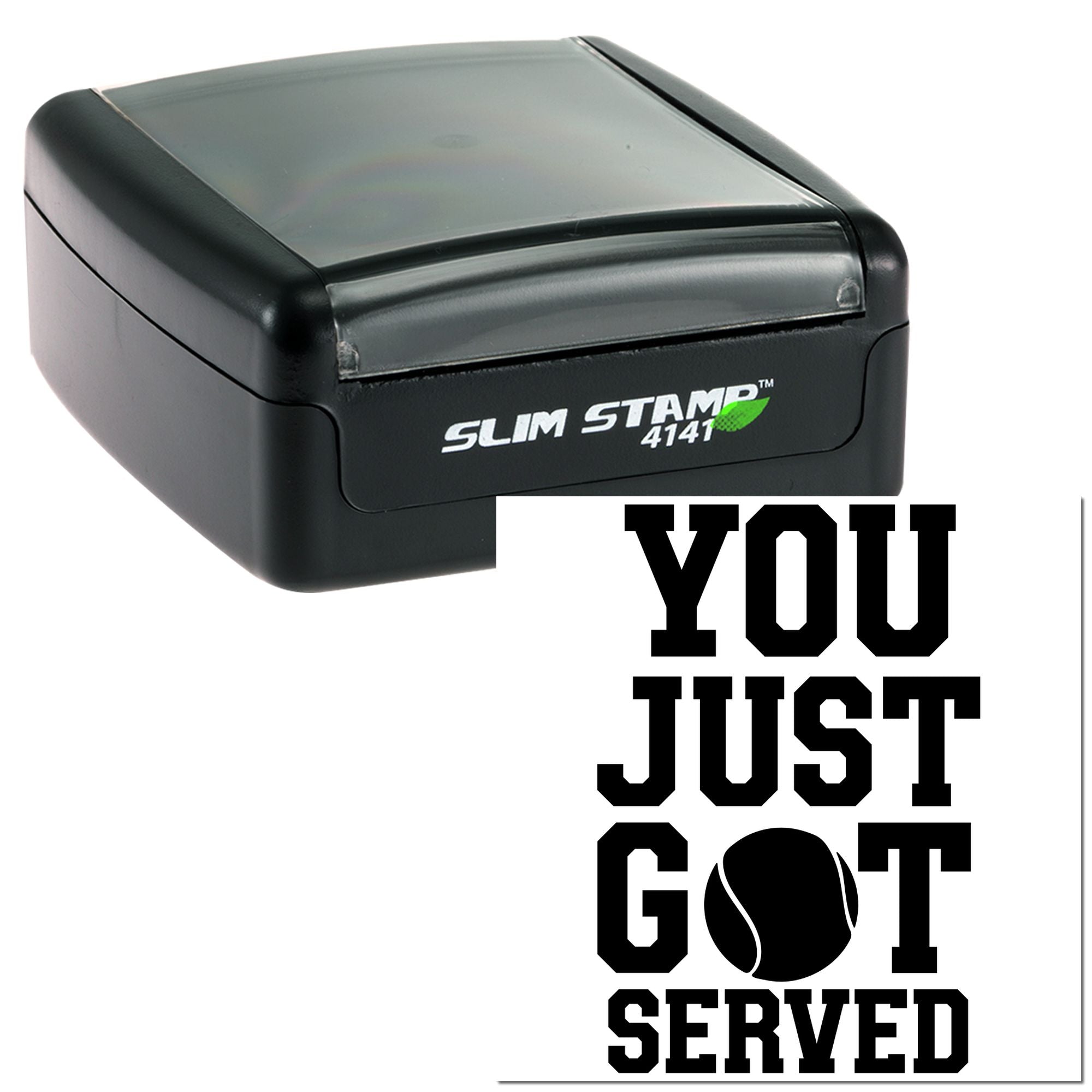Custom self-inking rubber stamp with You Just Got Served baseball design for sports-themed documents and mail.