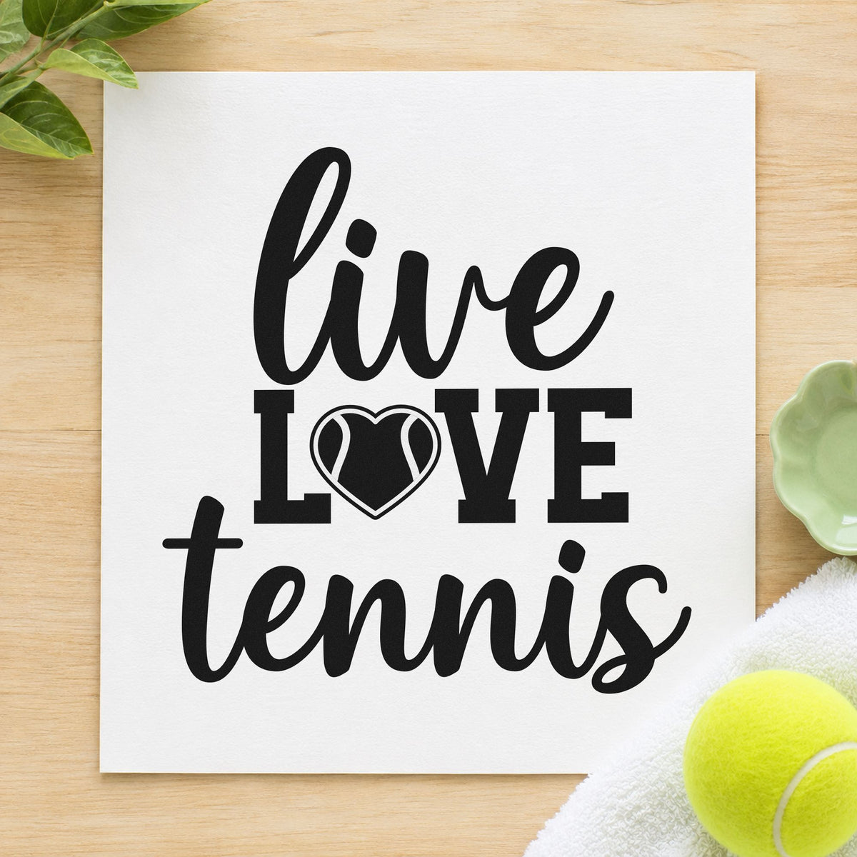 Live Love Tennis Heart rubber stamp printed in black ink, ready for notice rota sheet and similar paper crafts.