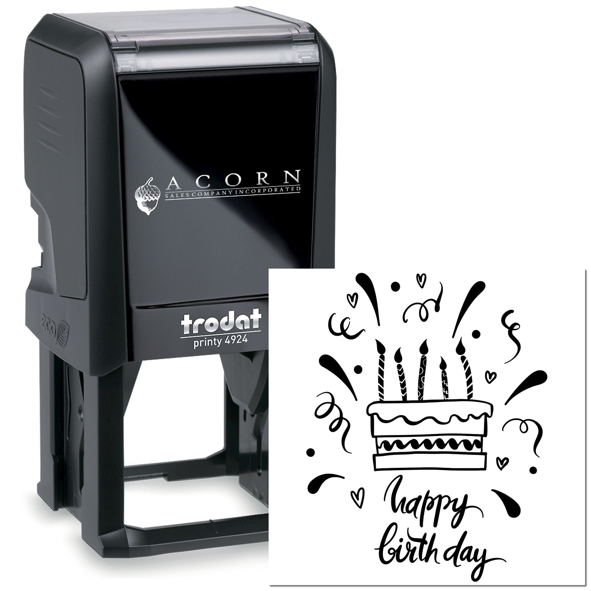 Trodat Printy 4924 self-inking birthday rubber stamp with cake and happy birthday design for party invitations and cards
