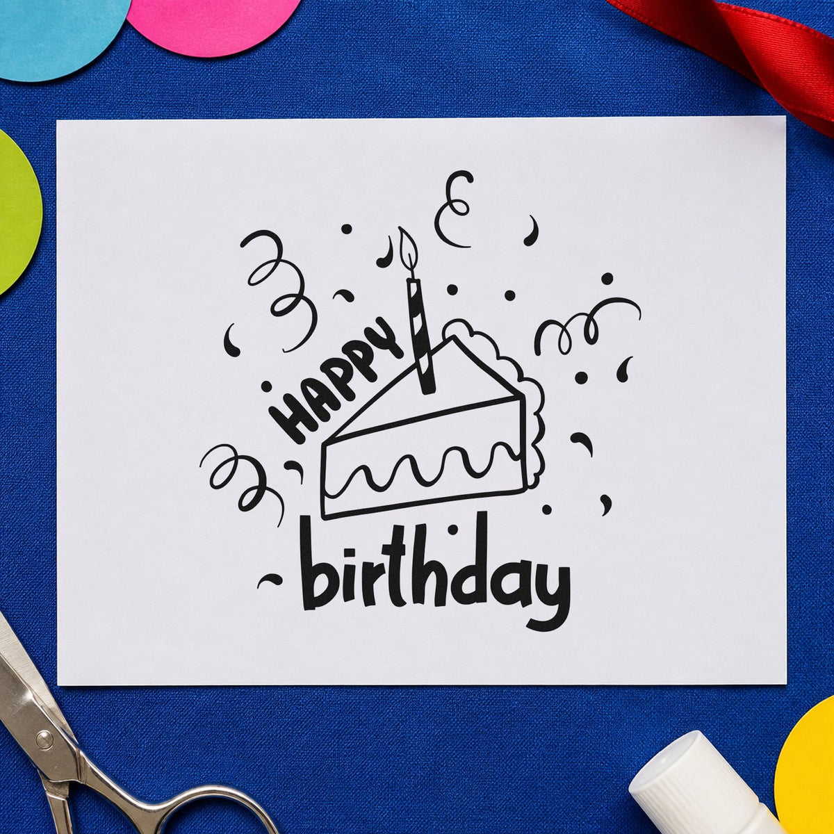 Birthday Cake Slice Candle craft stamp imprint in black ink on a handmade project, one idea being place gift tags.