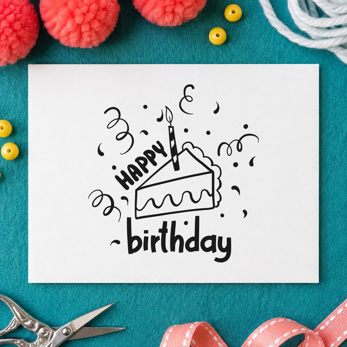 Birthday Cake Slice Candle rubber stamp printed in black ink, ready for candle slice cards and similar paper crafts.