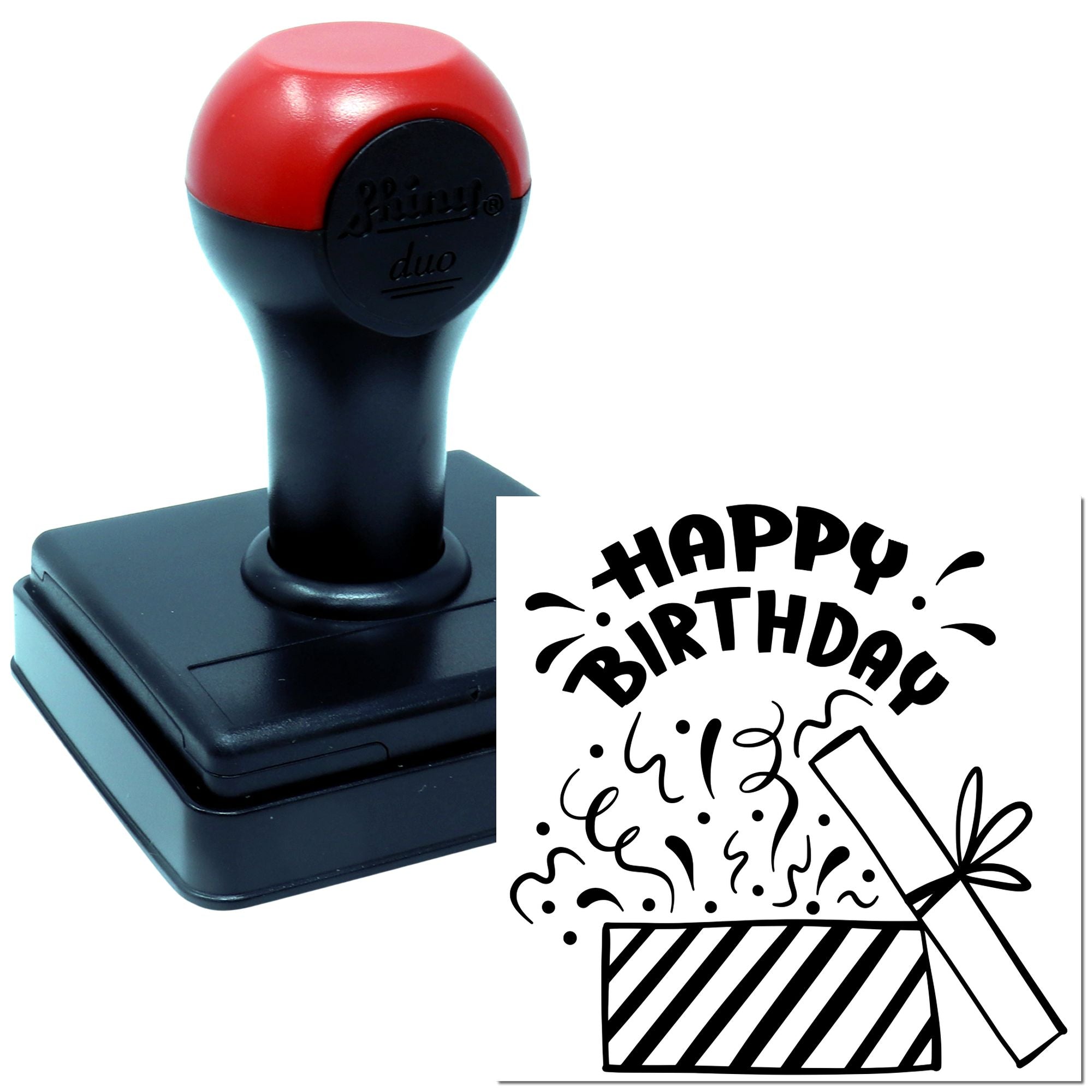 Happy Birthday rubber stamp design for party invitations, greeting cards, and custom craft projects.