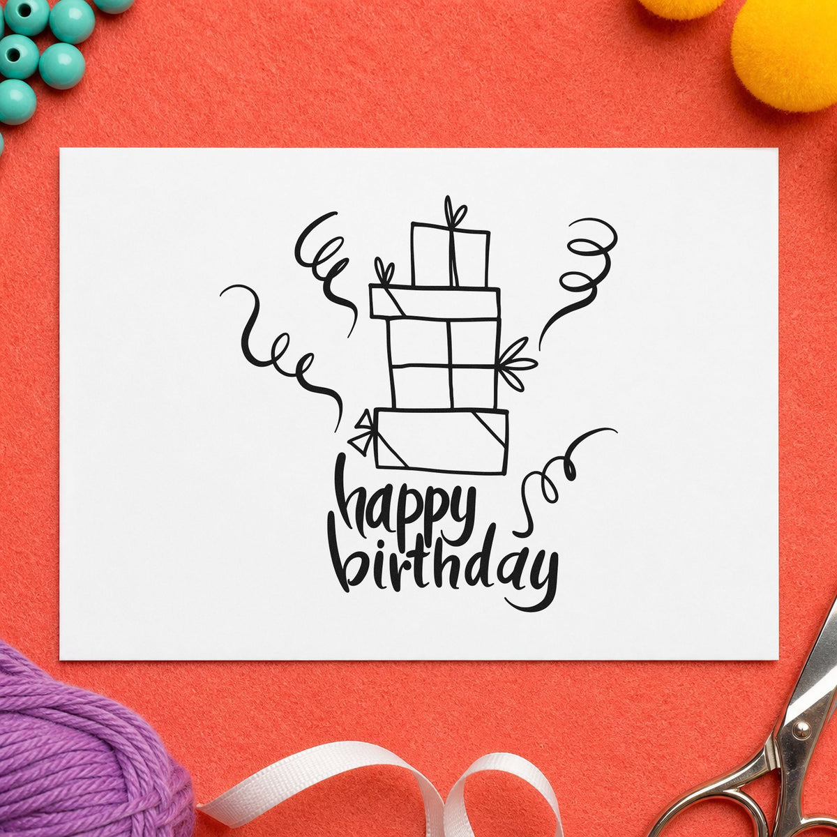 Birthday Stacked Gift Boxes craft stamp in black ink on cardstock, an easy option for wish year album page.