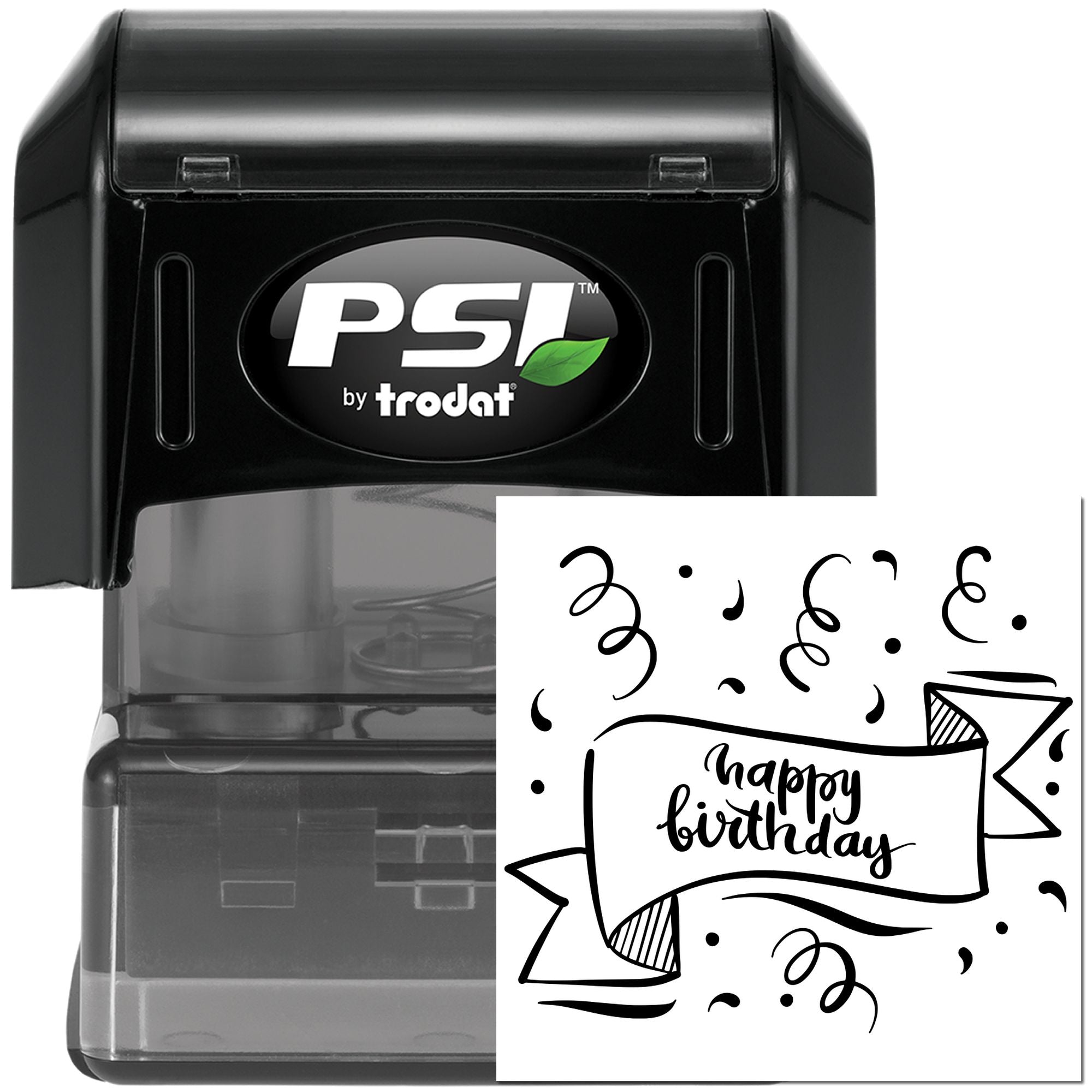 PSI by Trodat self-inking rubber stamp with happy birthday design for cards, invitations, and party crafts.