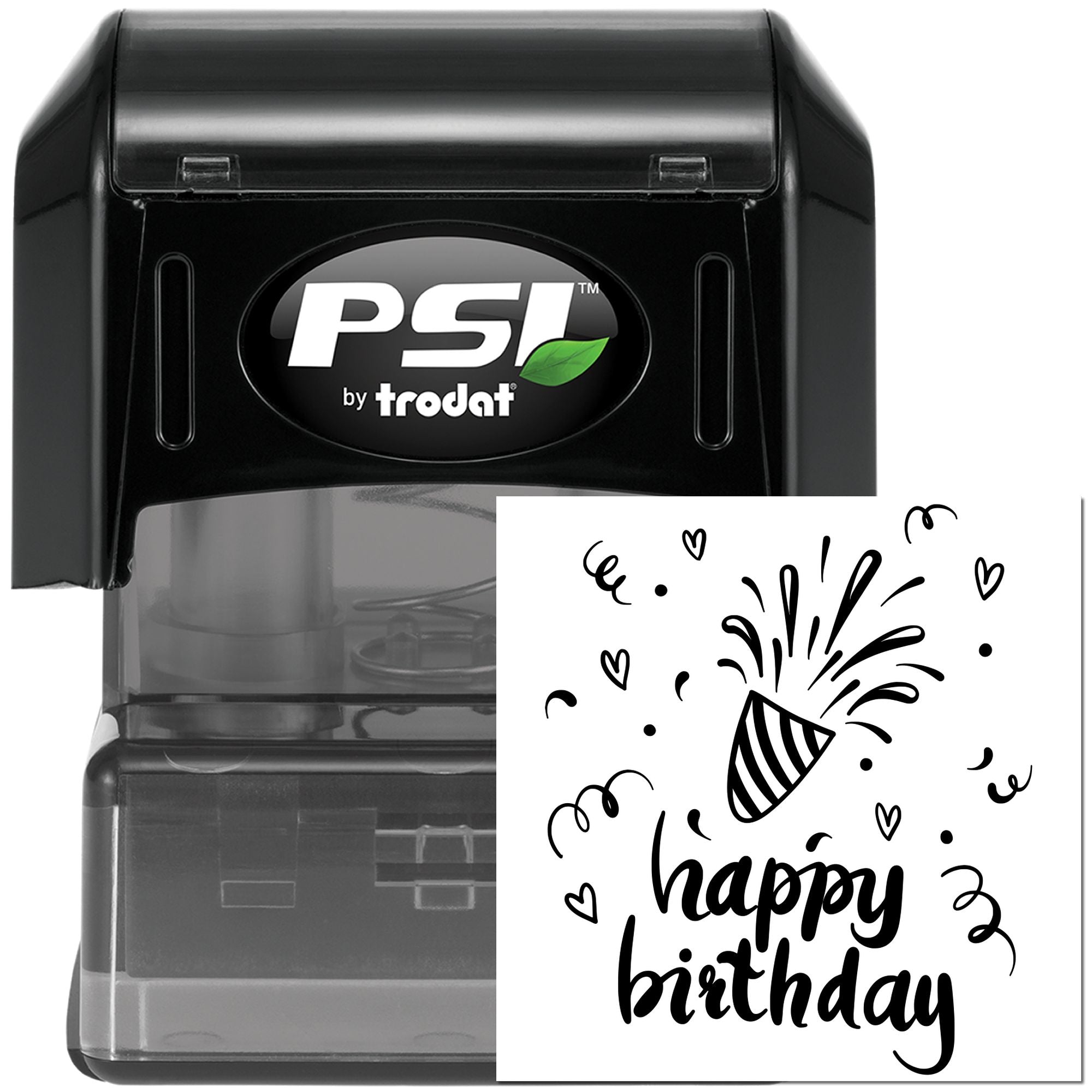 PSI by Trodat self-inking rubber stamp with happy birthday design for birthday cards and party crafts.