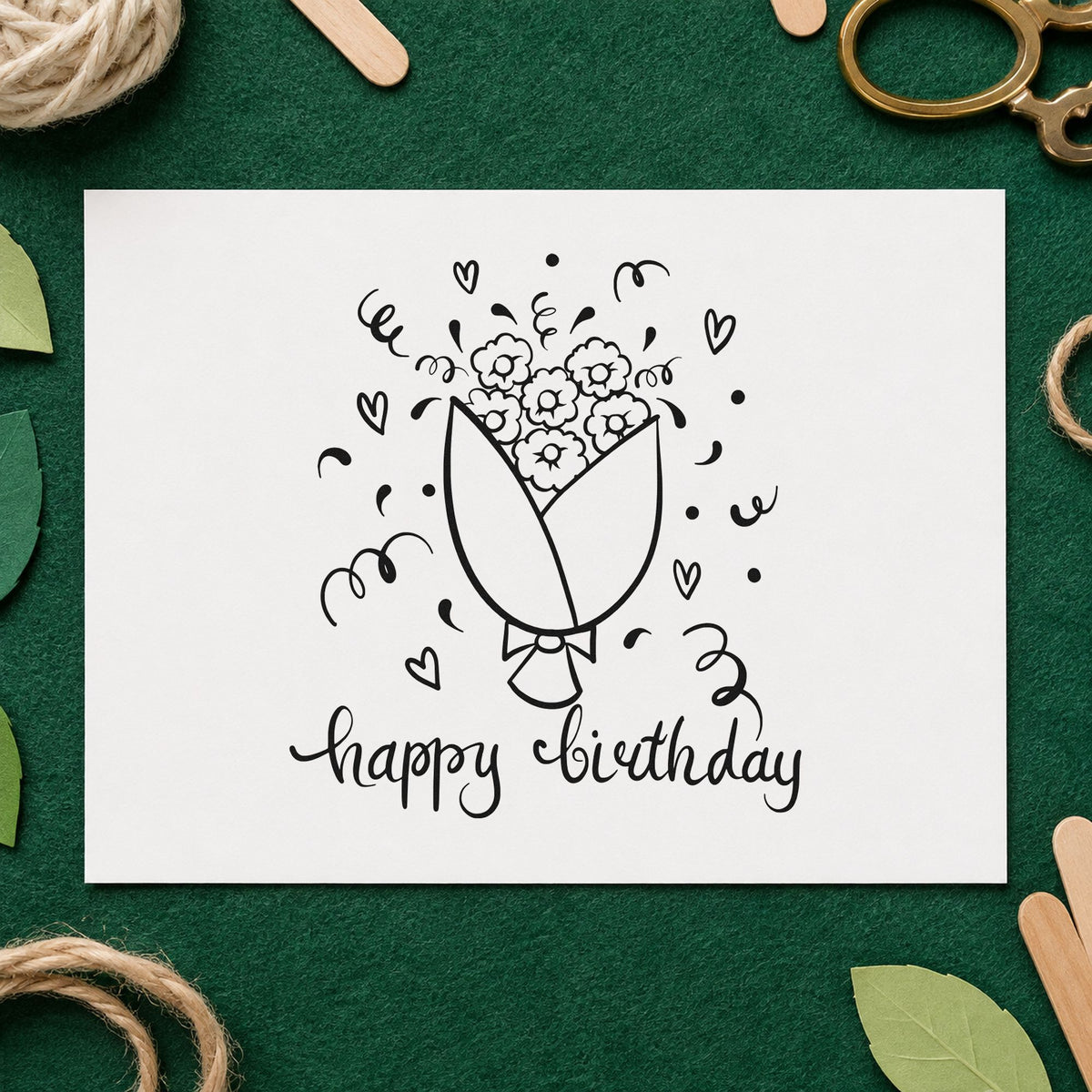 Birthday Flower Bouquet Hearts craft stamp in black ink on cardstock, an easy option for afternoon album page.