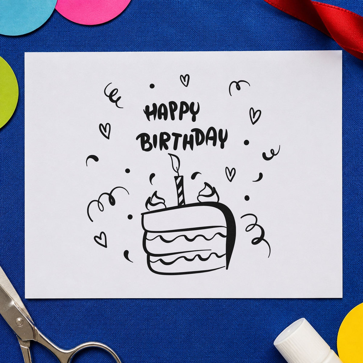 Birthday Candle Cake Slice rubber stamp printed in black ink, ready for layered slice cards and similar paper crafts.
