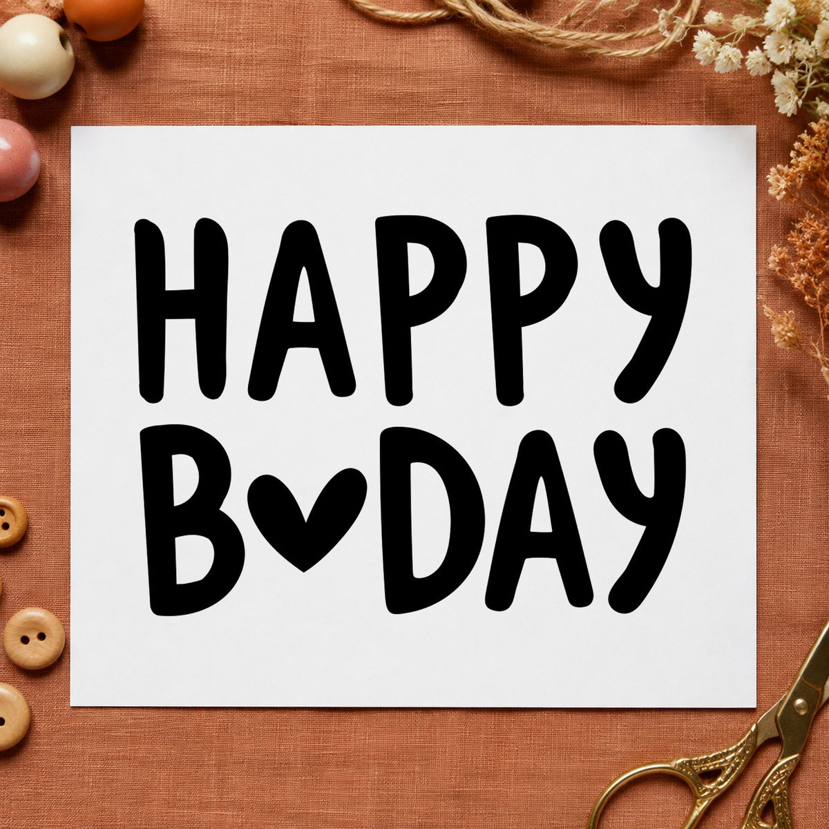 Happy Birthday Heart Letter rubber stamp printed in black ink, ready for year plan sheet and similar paper crafts.