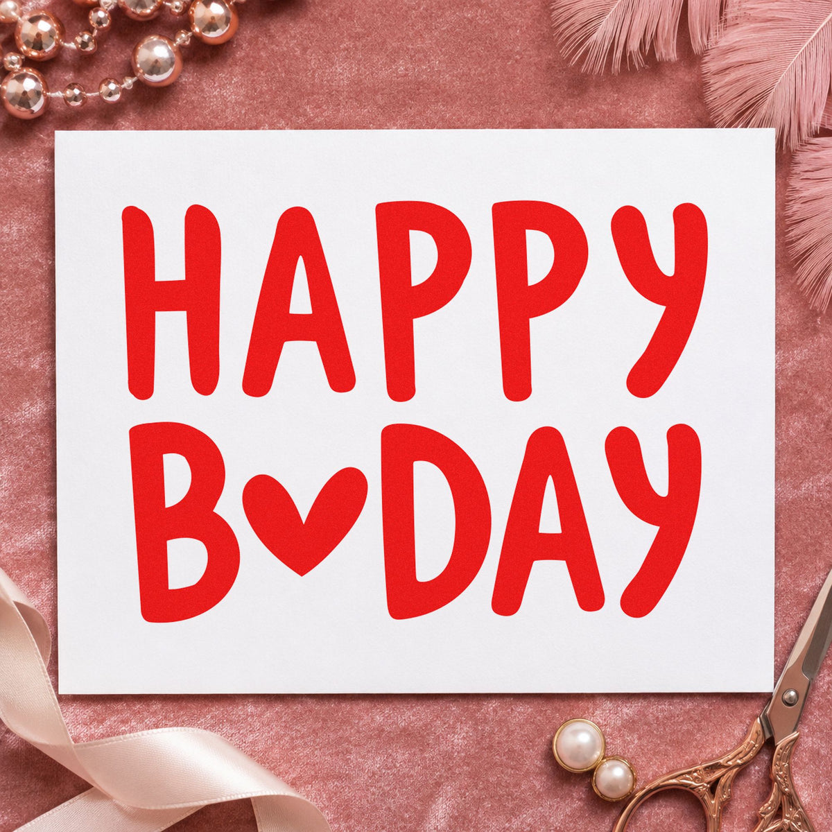 Happy Birthday Heart Letter craft stamp imprint in red ink on a handmade project, one idea being memory note cards.