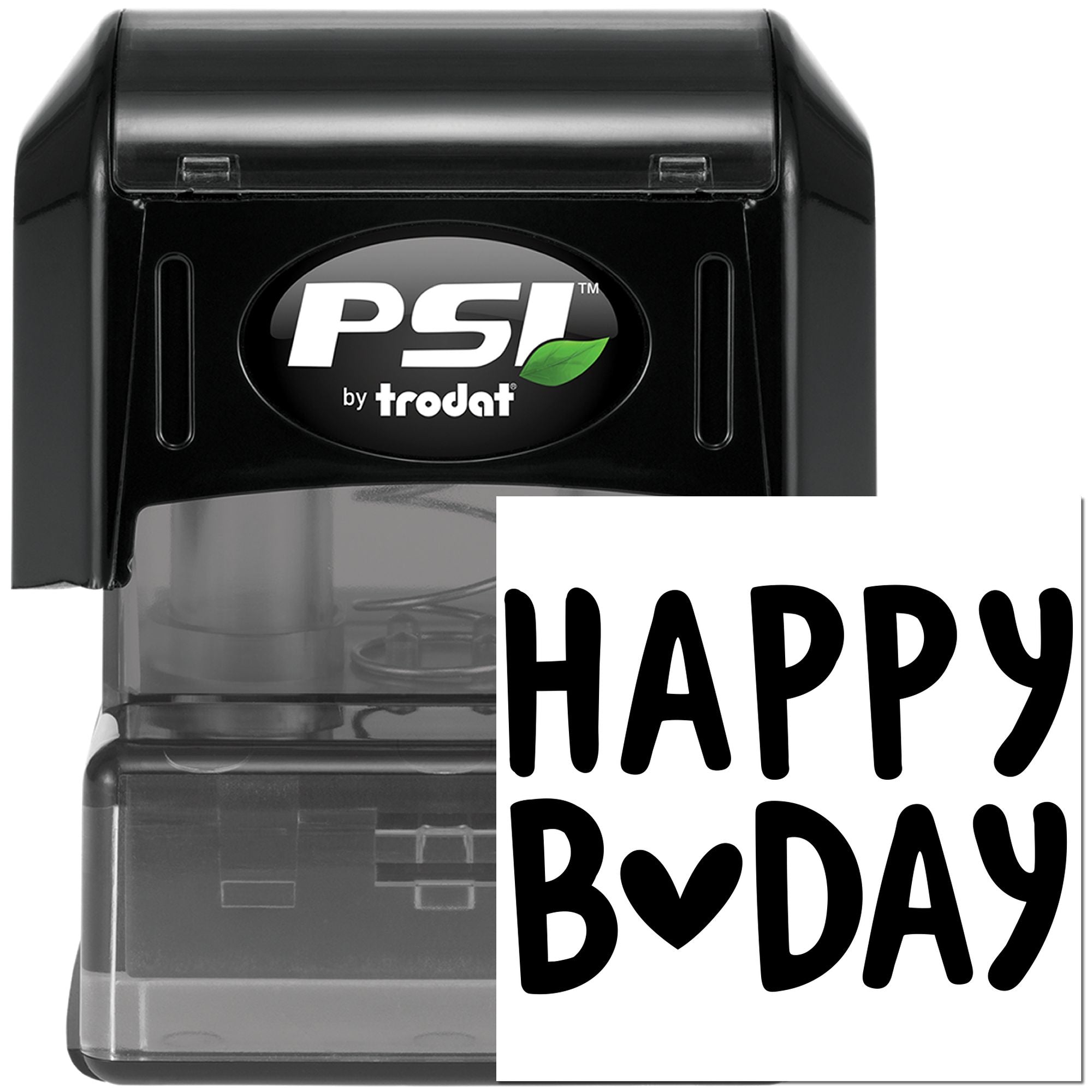 PSI by Trodat self-inking rubber stamp with Happy B Day imprint for birthday cards and custom stamping.