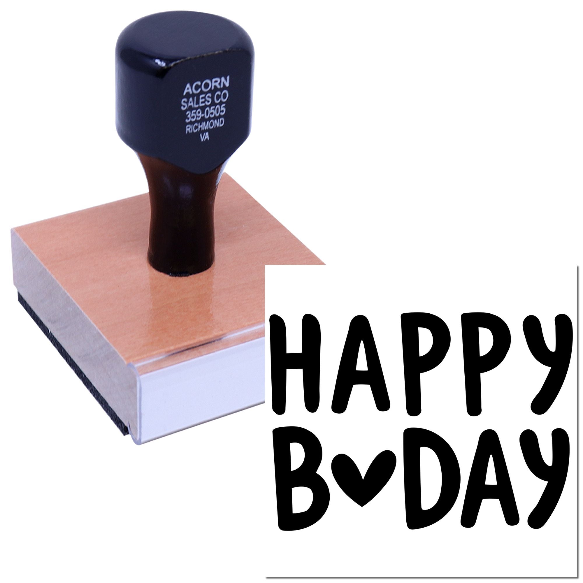 Custom birthday rubber stamp imprint with Happy B-Day for cards, invitations, and party favors.