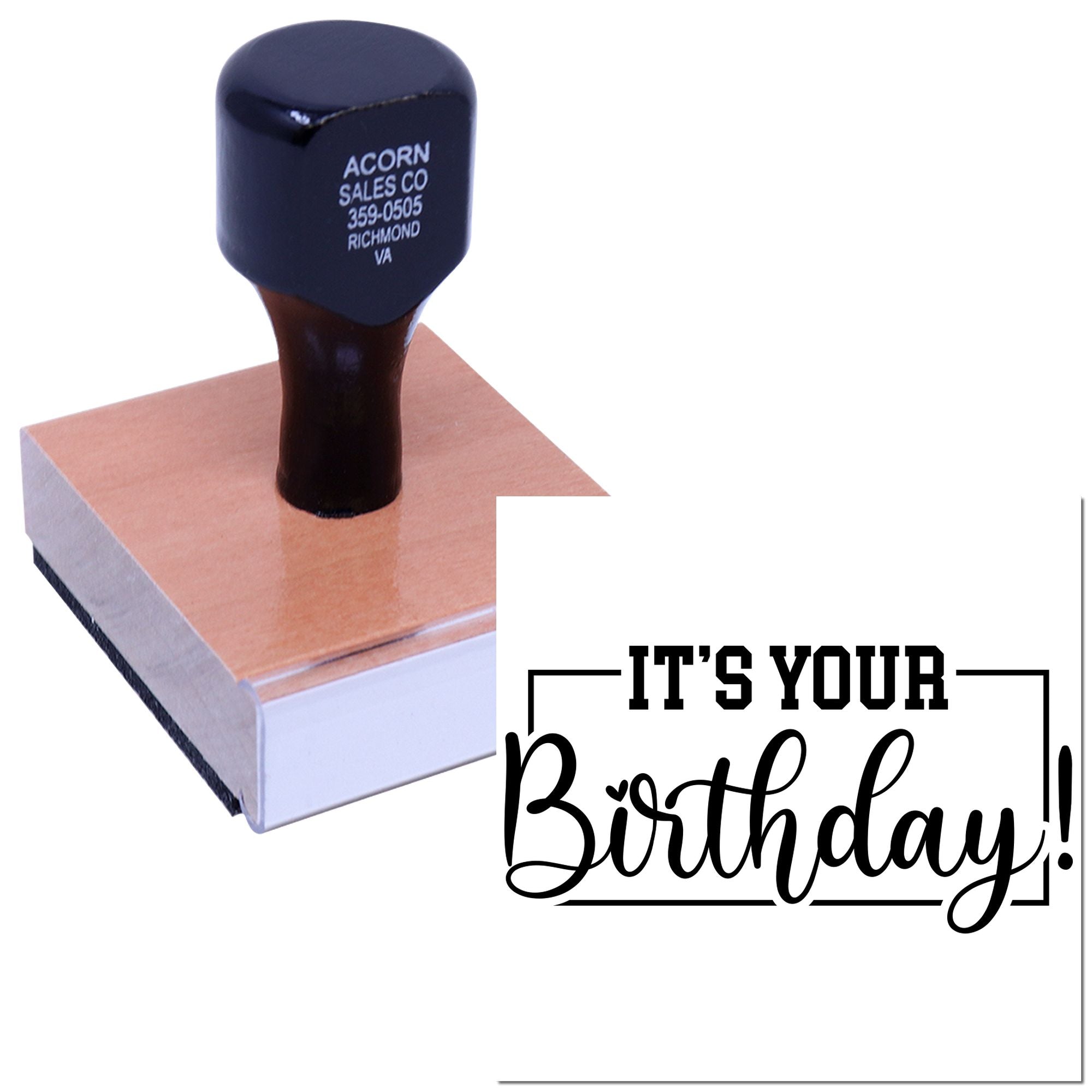 Custom birthday rubber stamp with Its Your Birthday! design, perfect for personalized cards, invitations and party favors.