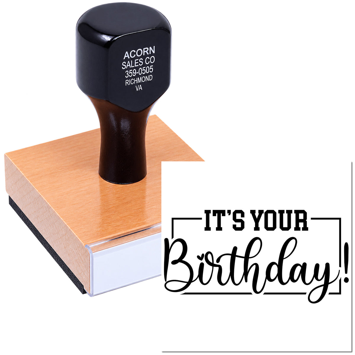 Custom birthday rubber stamp with Its Your Birthday! design, perfect for personalized cards, invitations and party favors.