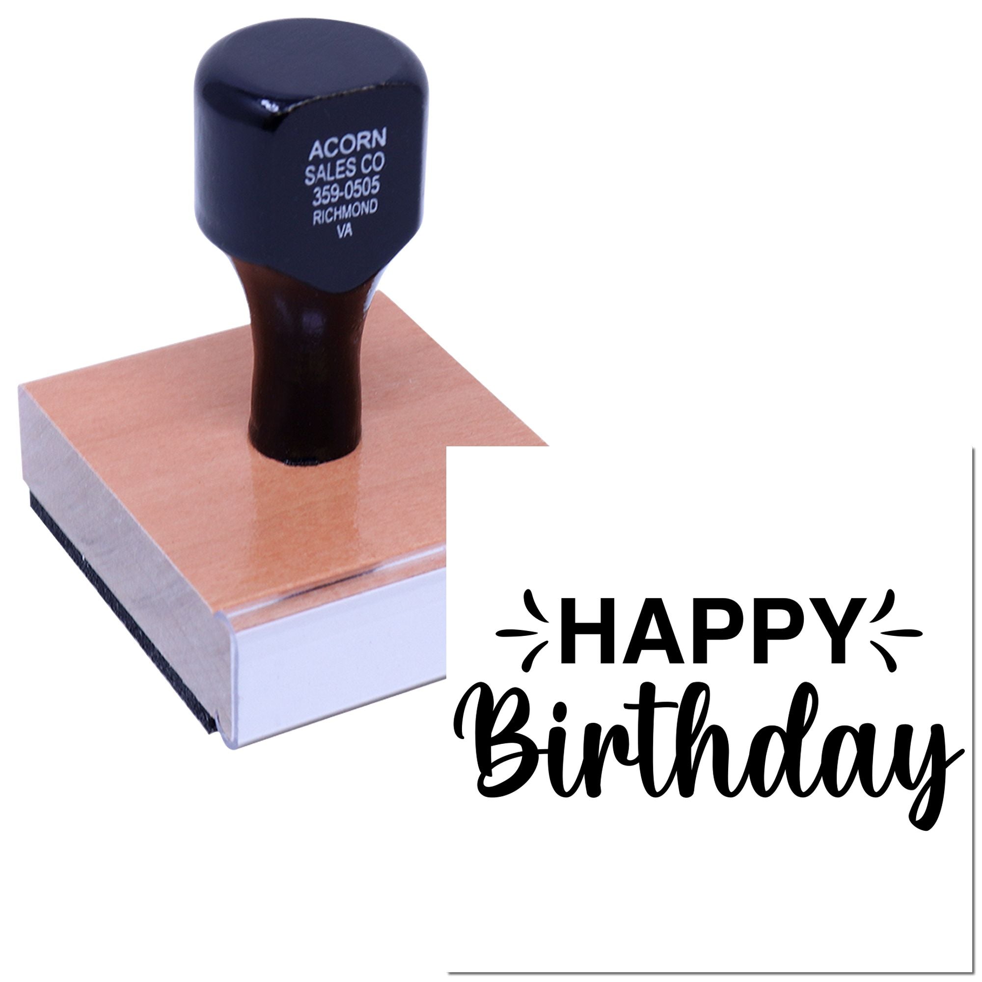 Custom self-inking rubber stamp with Happy Birthday design for cards, gifts, and party stationery