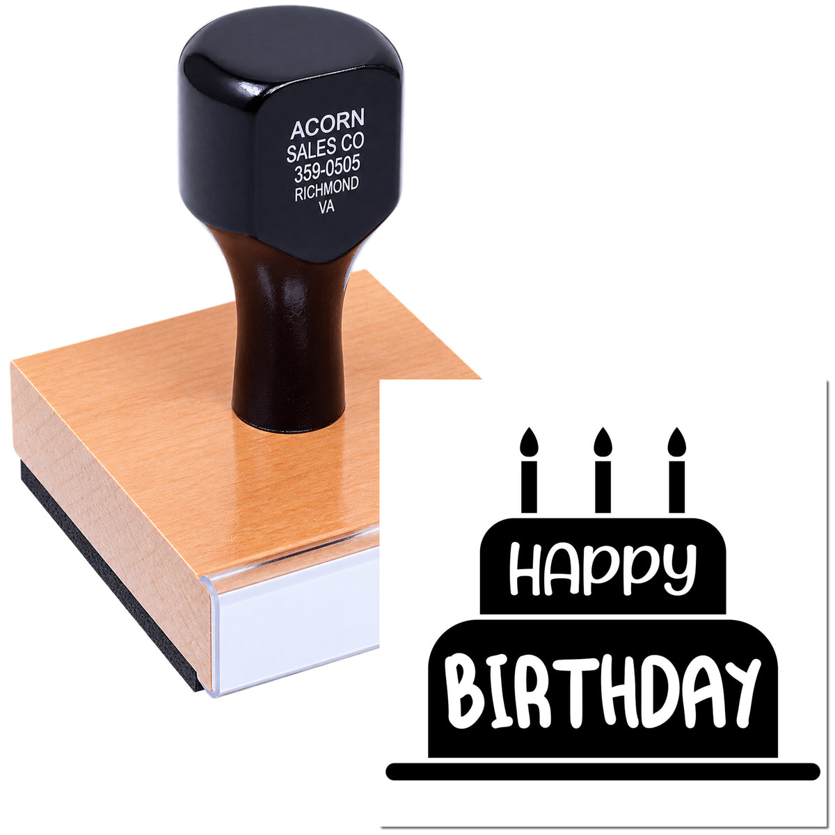 Happy Birthday rubber stamp for birthday cards, party invitations, and custom celebration crafts.