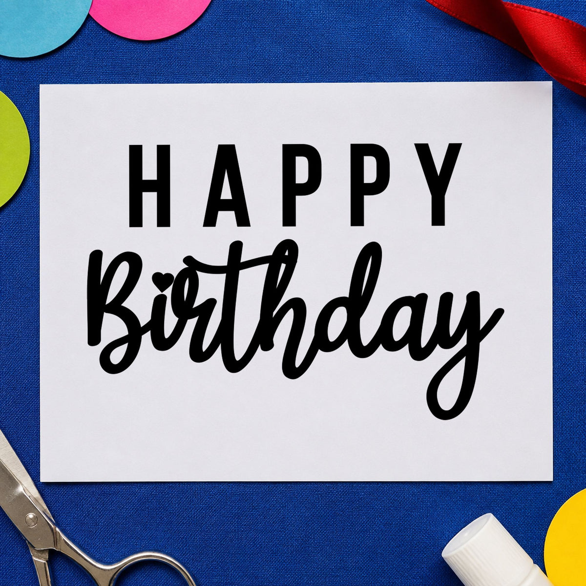 Happy Birthday Mixed Lettering craft stamp imprint in black ink on a handmade project, one idea being client gift tags.