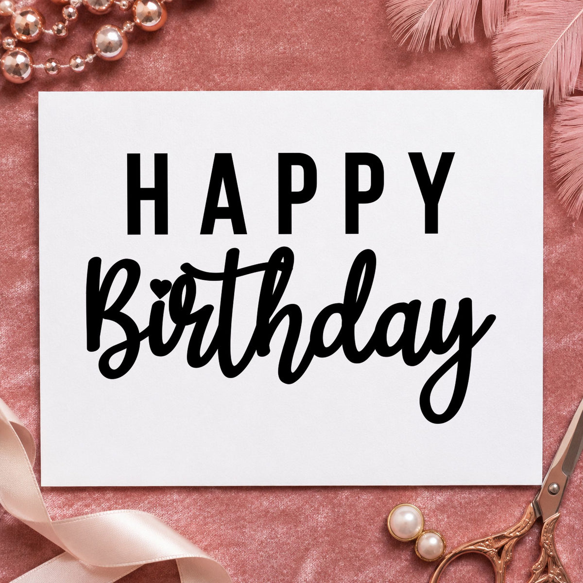 Happy Birthday Mixed Lettering rubber stamp printed in black ink, ready for event task sheet and similar paper crafts.