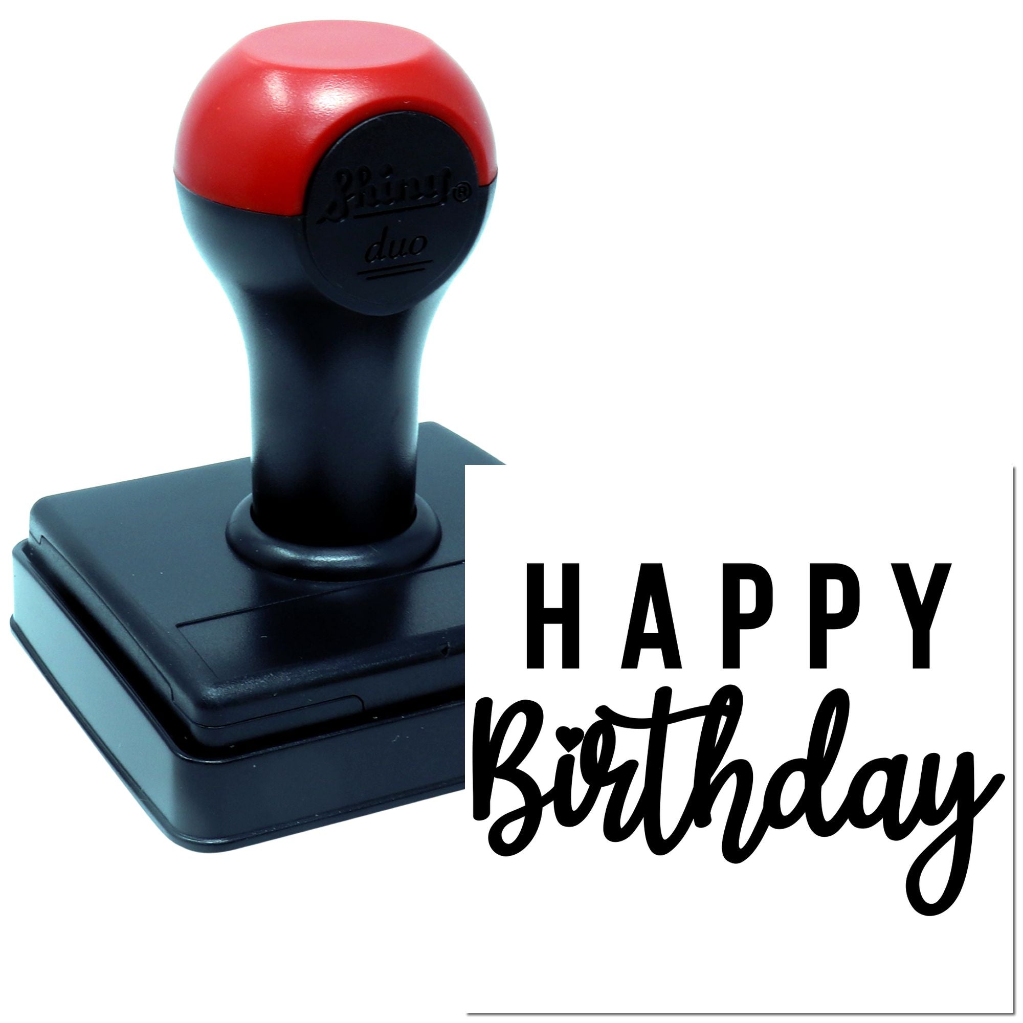 Self-inking Happy Birthday rubber stamp for greeting cards, invitations, and craft projects.