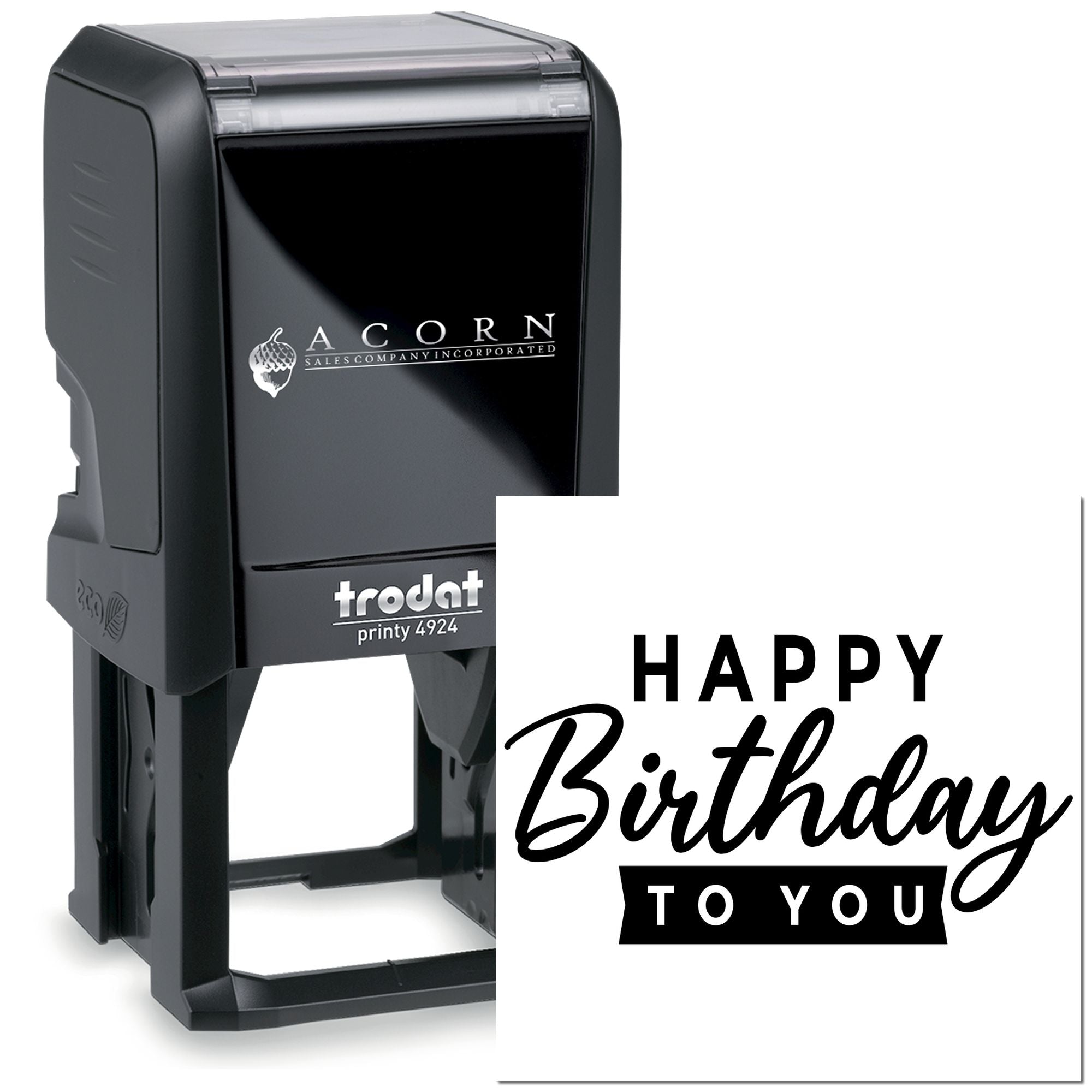 Custom Trodat Printy 4924 self-inking rubber stamp with Happy Birthday to You design for personalized birthday cards.