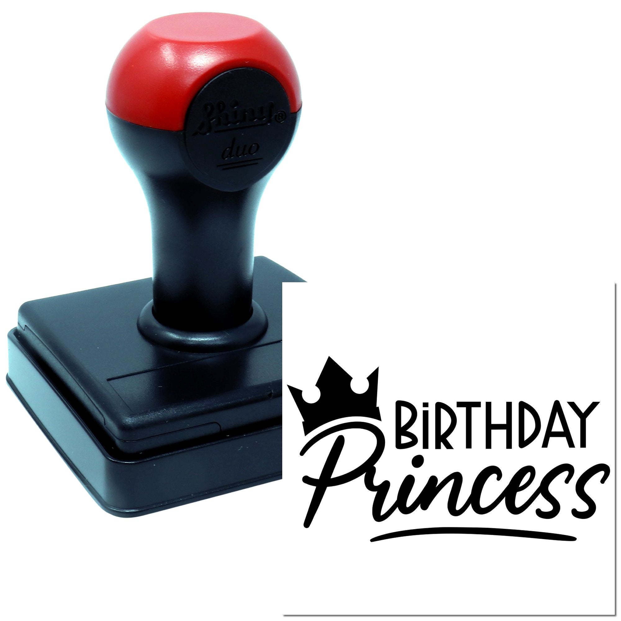 Birthday Princess self-inking rubber stamp with crown design for custom birthday cards and party favors