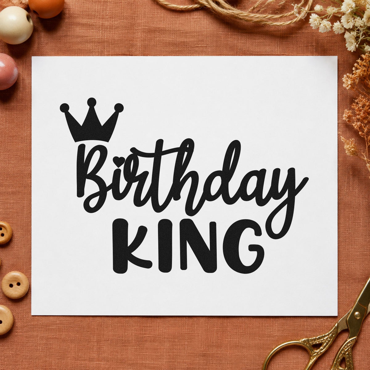 Birthday King Tilted Crown craft stamp in black ink on cardstock, an easy option for son birthday album page.