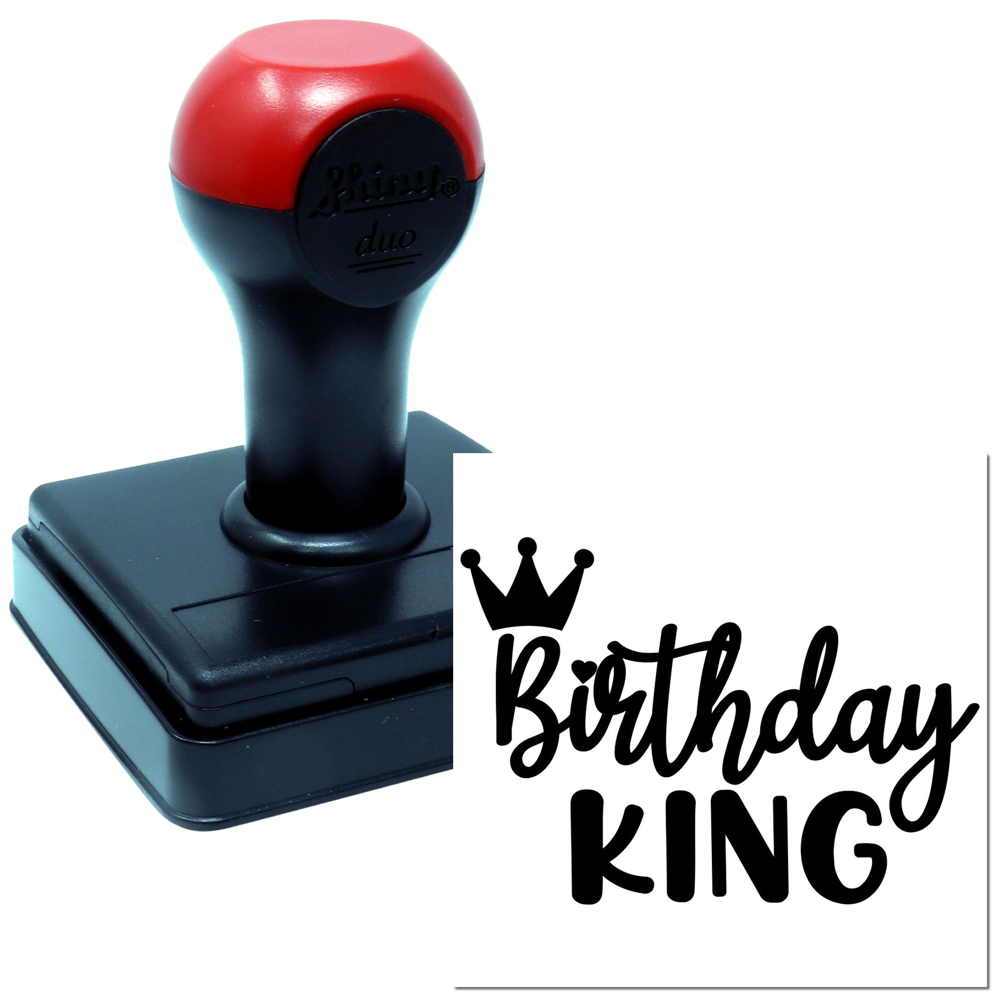 Birthday King self-inking rubber stamp with crown design for custom birthday greeting impressions