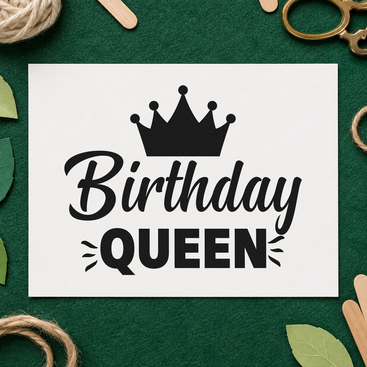 Birthday Queen Crown Graphic craft stamp in black ink on cardstock, an easy option for mother album page.