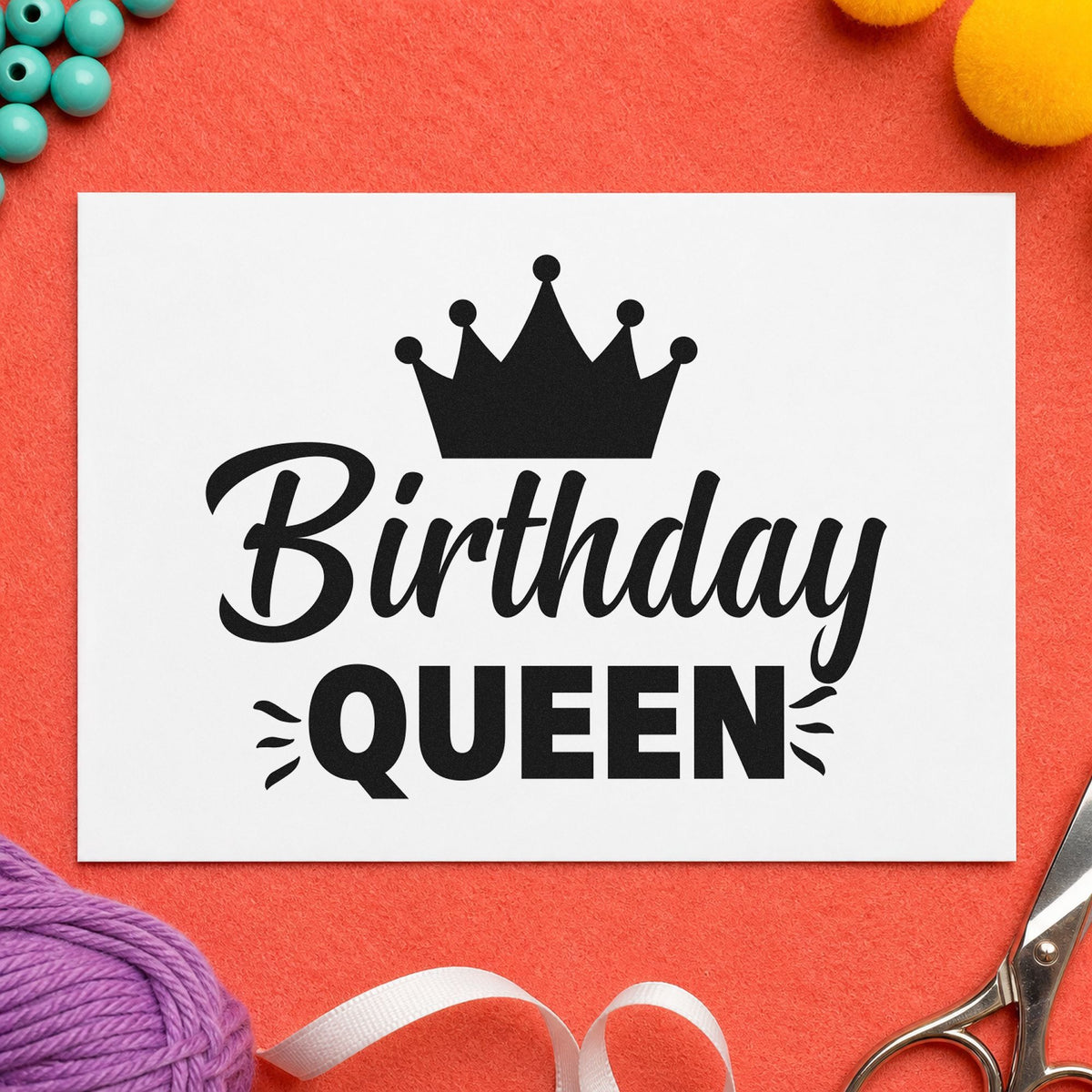 Birthday Queen Crown Graphic rubber stamp printed in black ink, ready for day plan sheet and similar paper crafts.