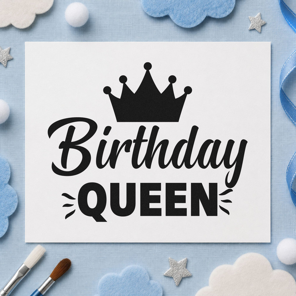 Birthday Queen Crown Graphic rubber stamp printed in black ink, ready for accent stroke cards and similar paper crafts.