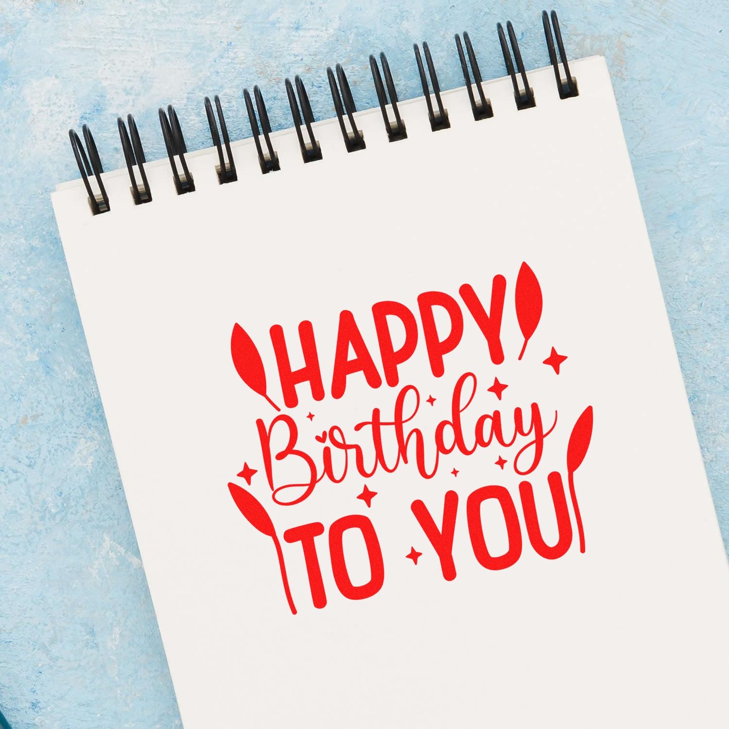 Happy Birthday to You rubber stamp design in red, perfect for handmade birthday cards and scrapbook crafting.