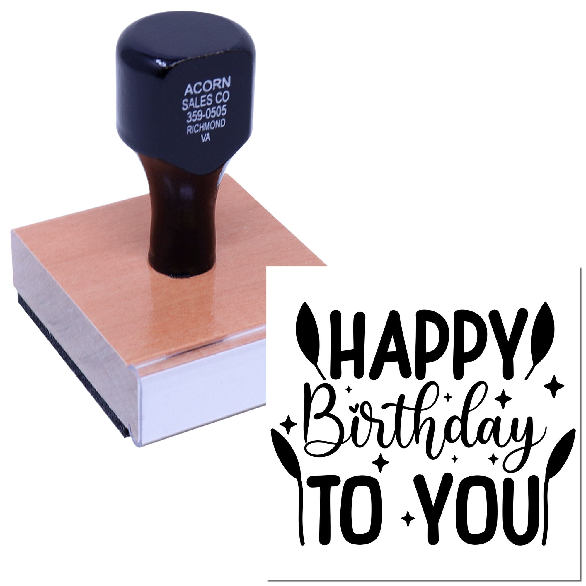 Happy Birthday to You rubber stamp with decorative lettering, ideal for greeting cards, party invitations and craft projects.