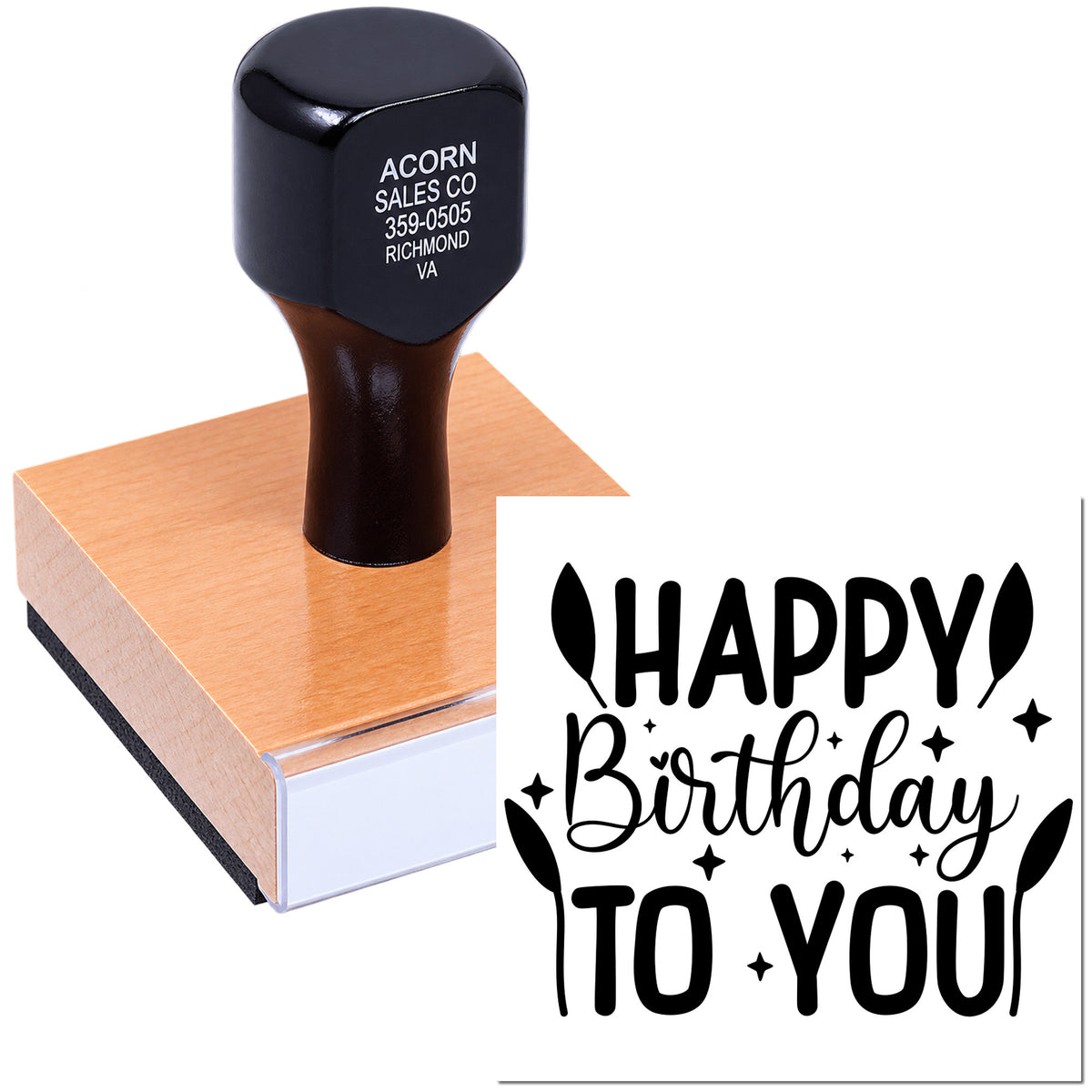 Happy Birthday to You rubber stamp with decorative lettering, ideal for greeting cards, party invitations and craft projects.
