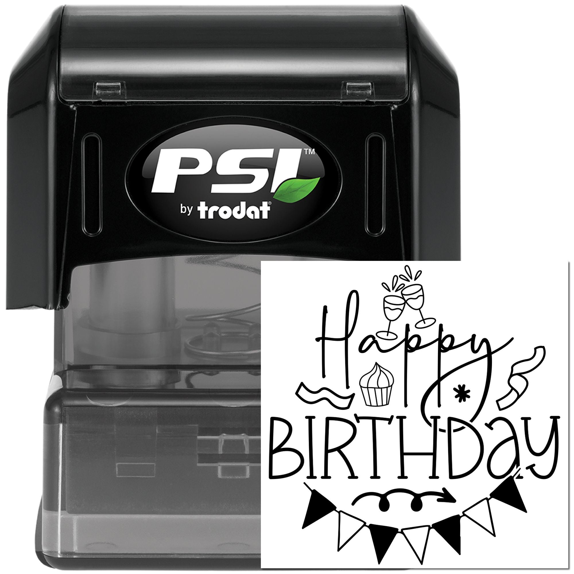 PSI by Trodat self-inking rubber stamp with Happy Birthday design for custom birthday cards and party invitations