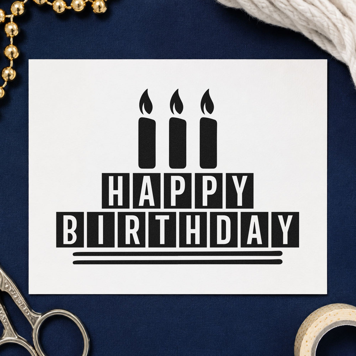 Birthday Block Candle Cake rubber stamp printed in black ink, ready for collection sheet and similar paper crafts.