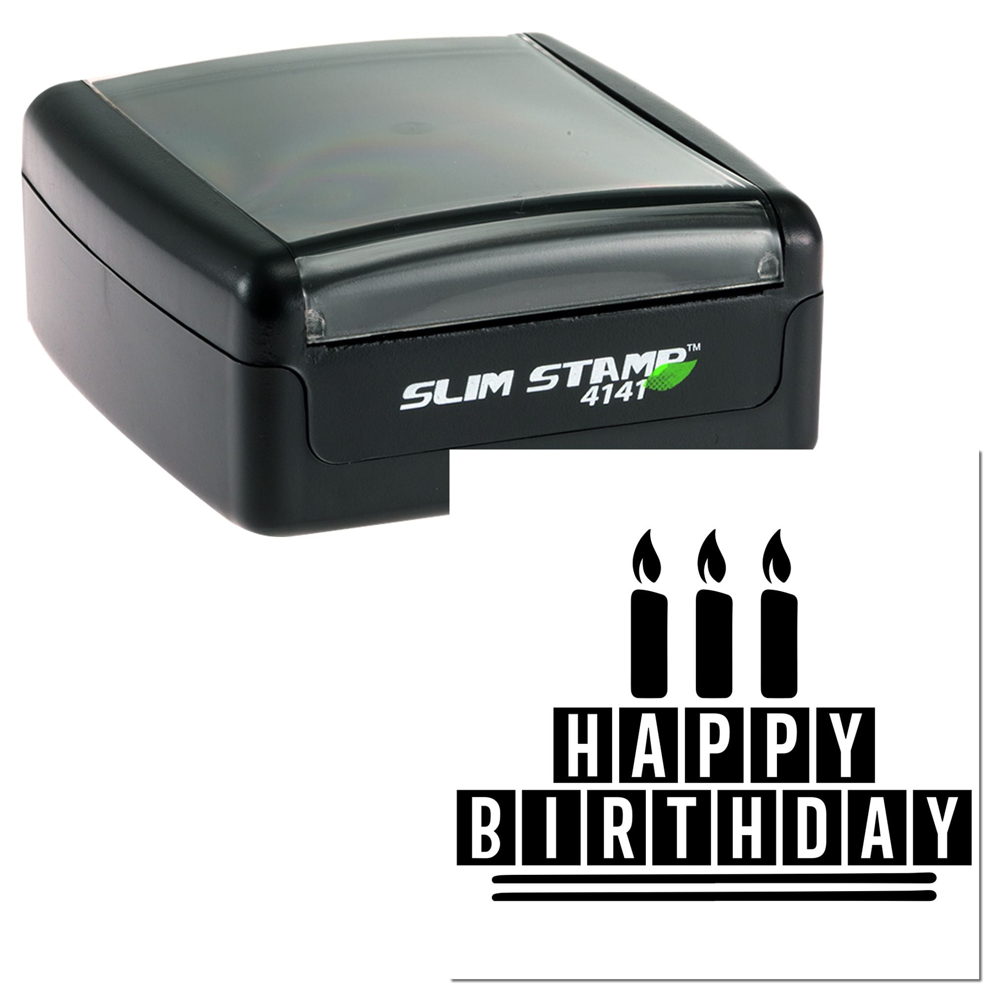 Slim Stamp 4141 rubber stamp with Happy Birthday candle design for custom greeting cards and party invitations.