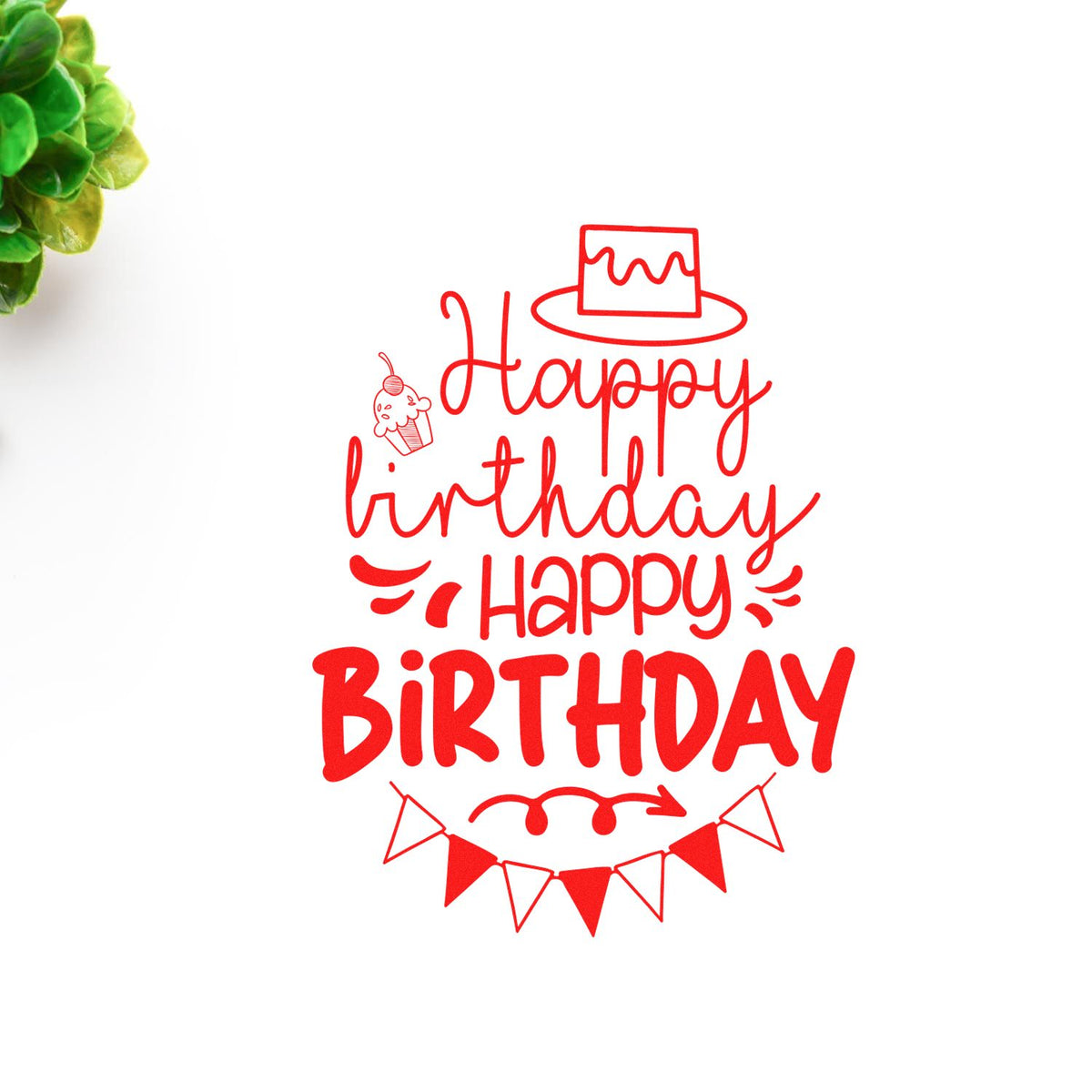 Repeated Birthday Cake Bunting rubber stamp shown in red ink, stamped for projects such as event album page.