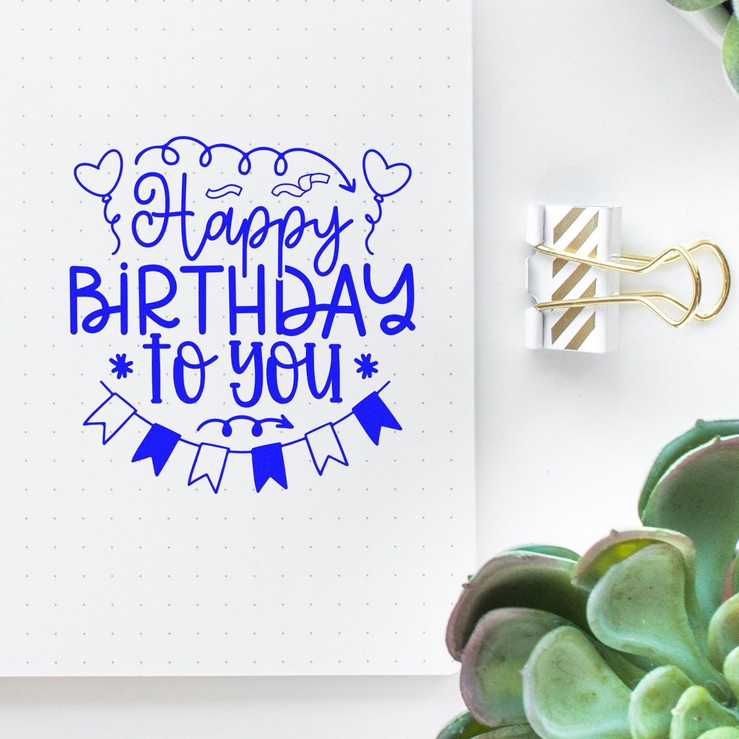 Happy Birthday to You rubber stamp design for birthday cards, scrapbooking, and journaling projects.