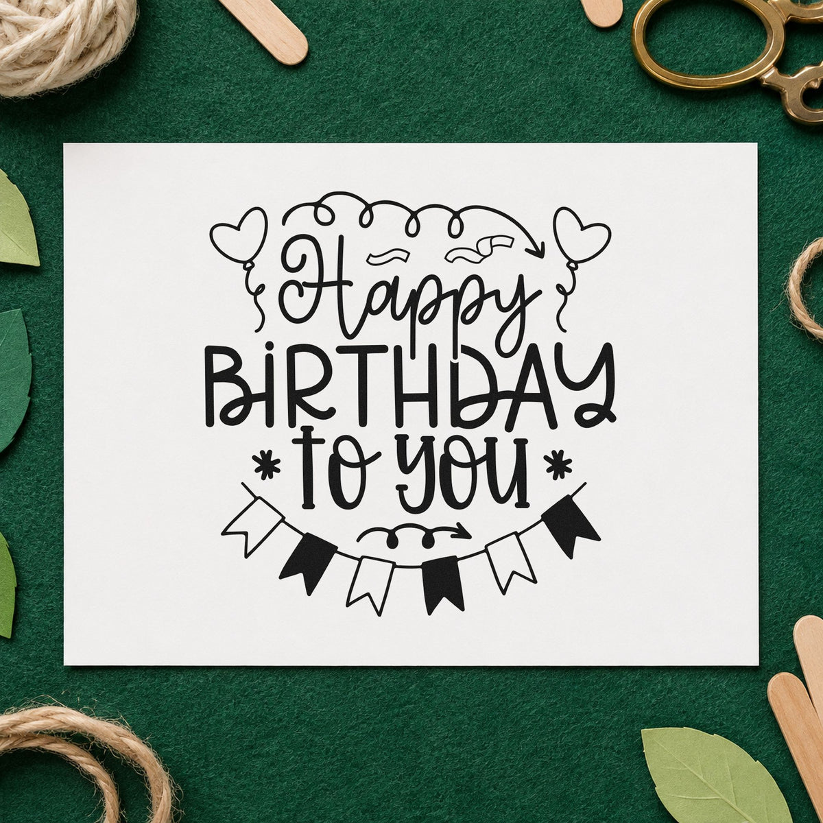 Happy Birthday Heart Balloons rubber stamp printed in black ink, ready for day plan sheet and similar paper crafts.