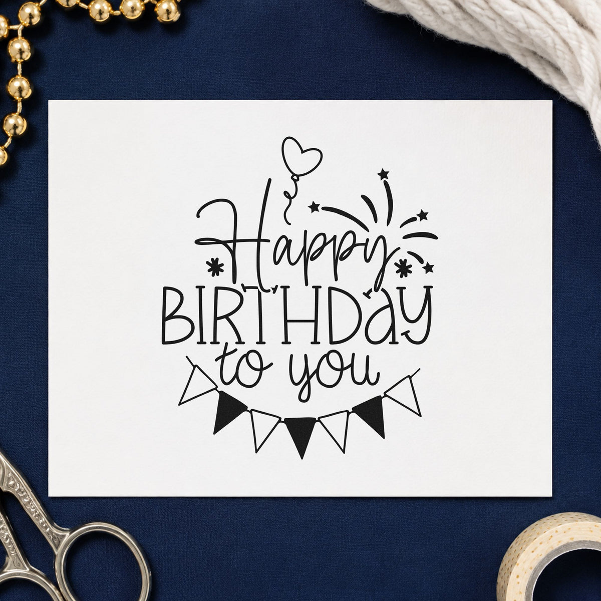Birthday To You Fireworks Balloons Rubber Stamp – Duo Hand in use 10