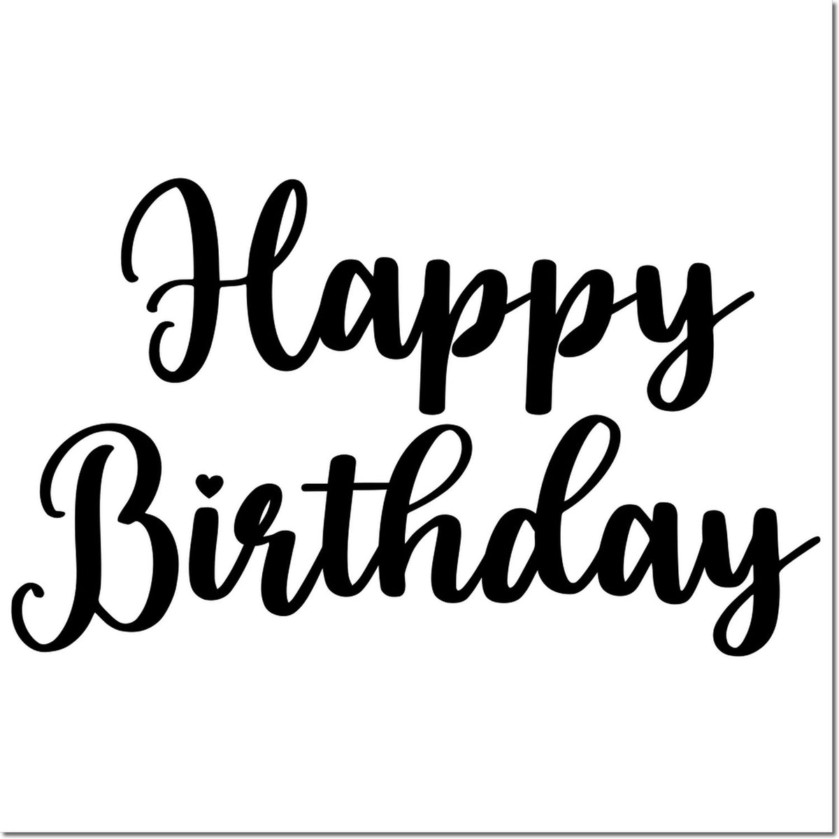 Happy Birthday rubber stamp design in bold script, ideal for handmade cards, gift tags, and birthday party crafts.