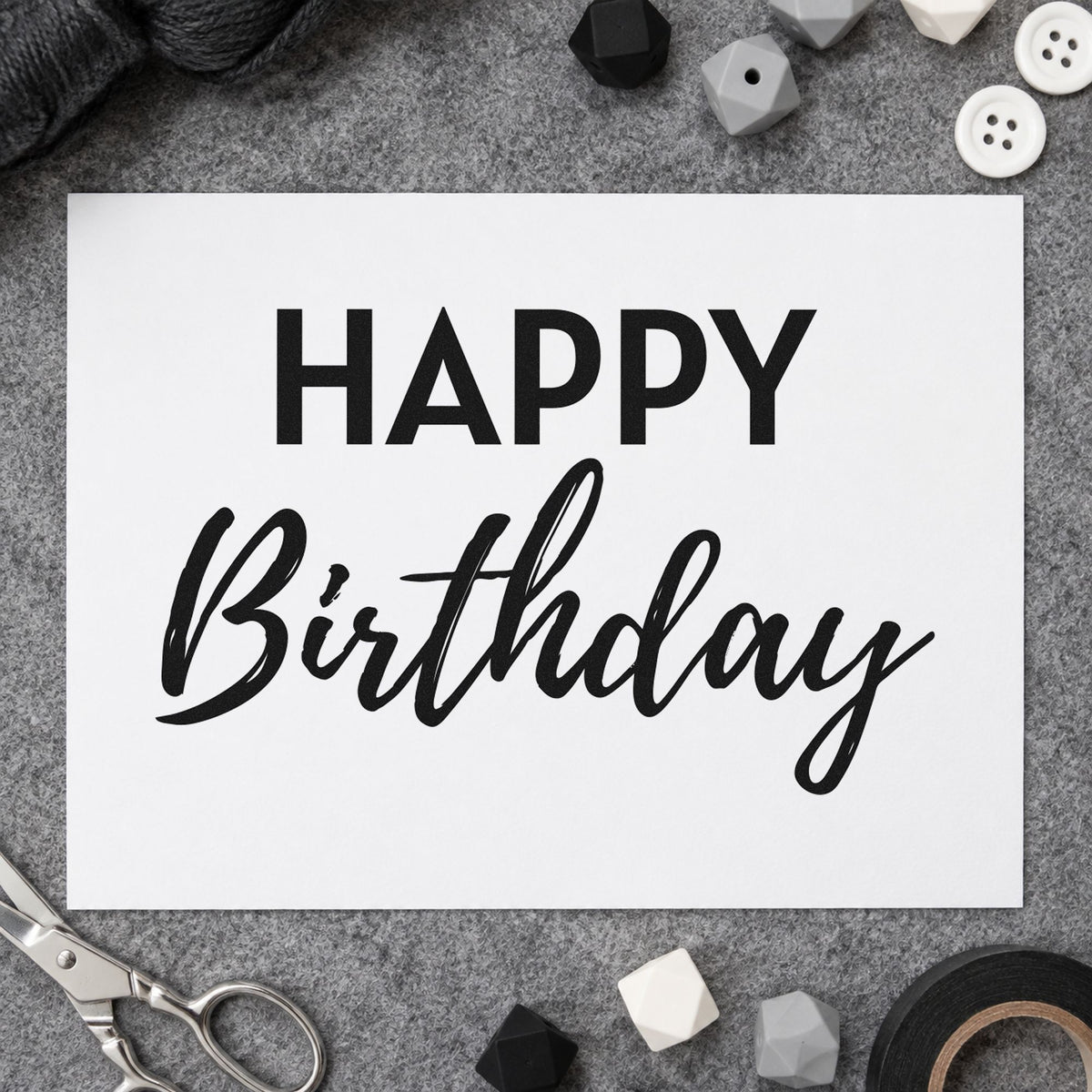 Pre-Inked Happy Birthday Bold Contrast Script Lettering Stamp – PSI in use 3